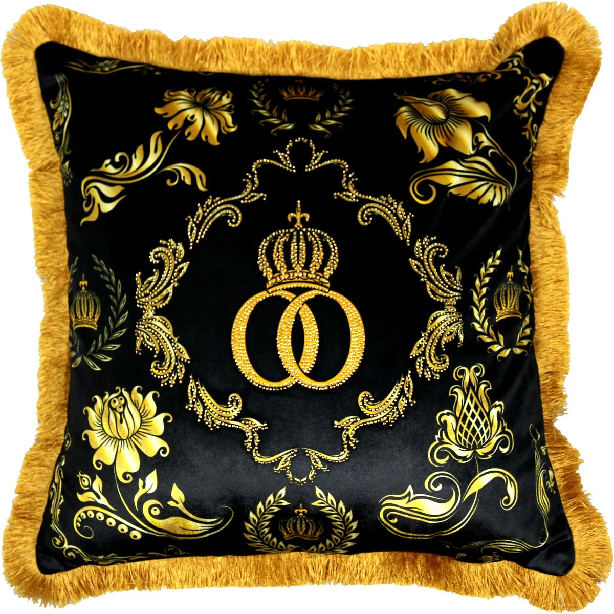 Harald Glööckler luxury decorative baroque cushion Pompöös by black / gold crown deluxe with rhinestones - Glööckler cushion