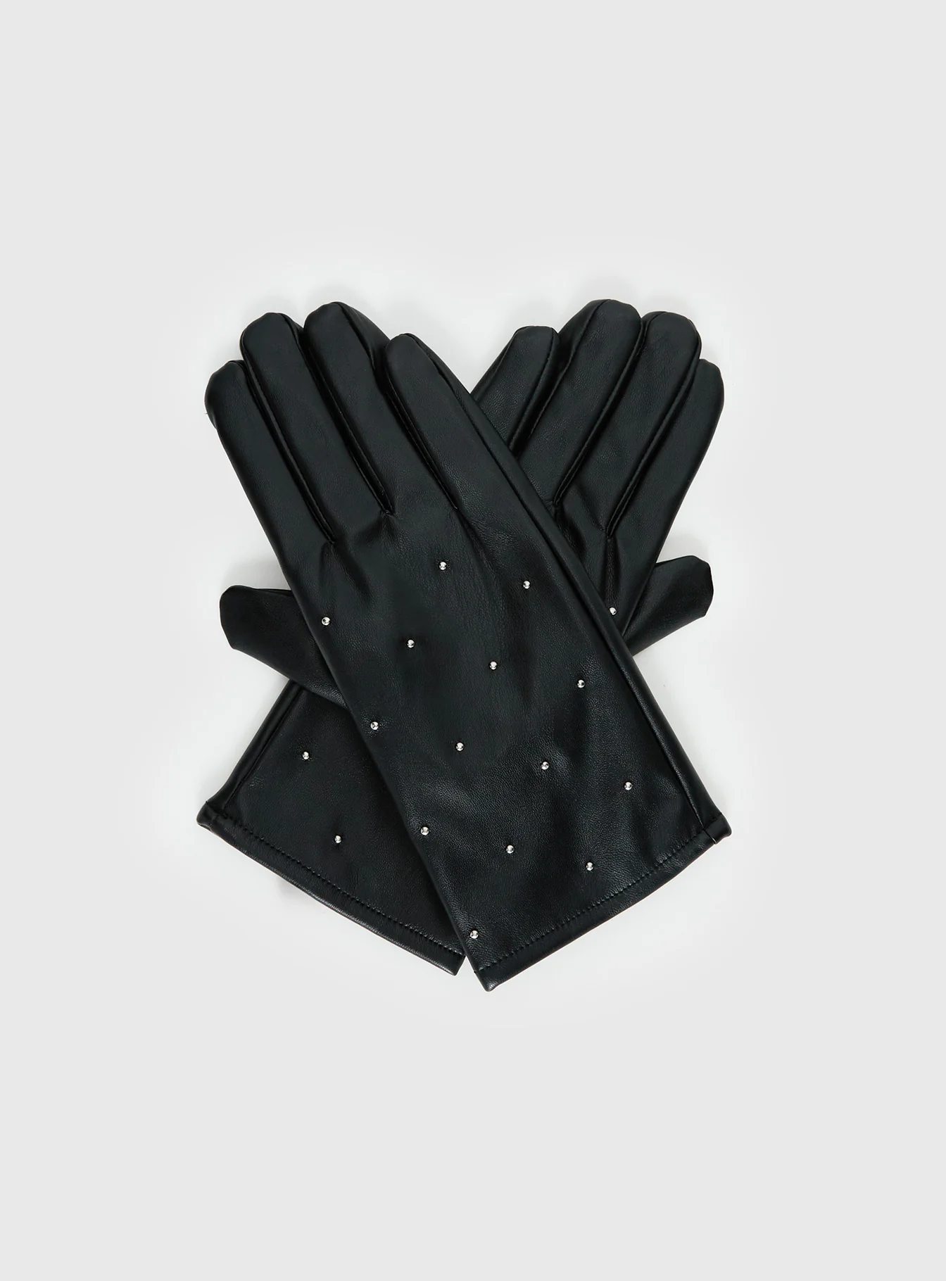 Zaylah Faux Leather Stud Detail Gloves Black