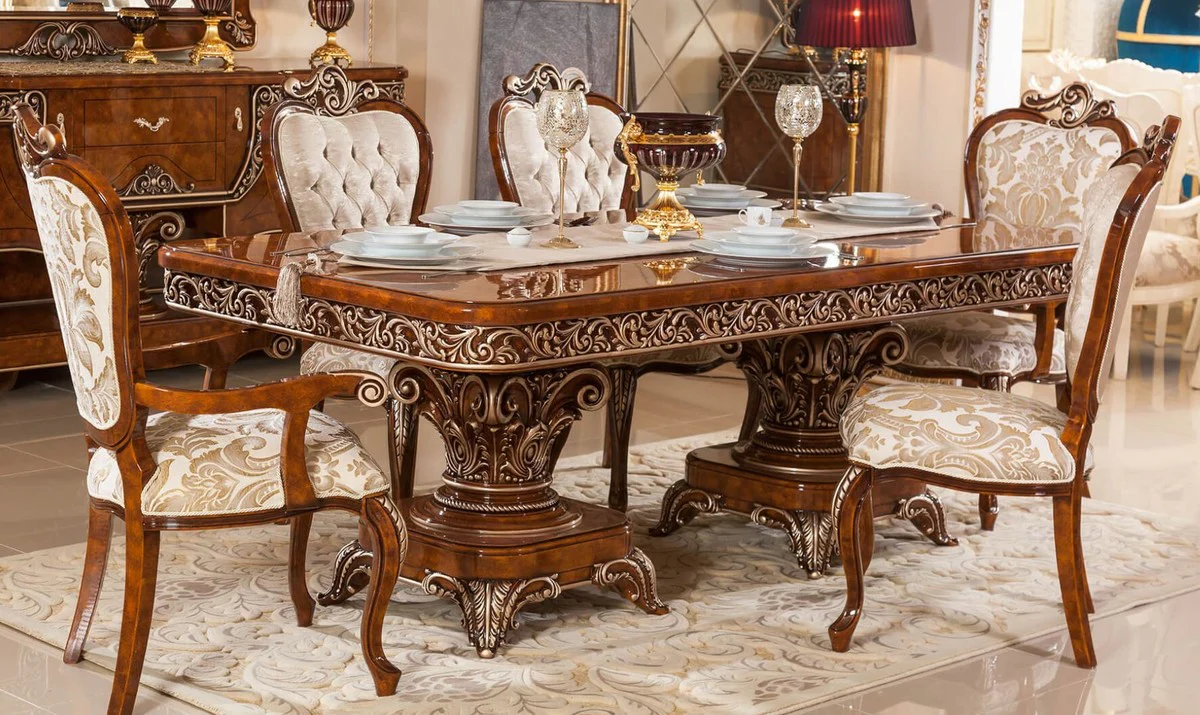 Luxury Baroque dining table brown / bronze - Magnificent solid wood dining room table in Baroque style - Baroque dining room furniture - Luxury dining room furniture in Baroque style - Noble & magnificent