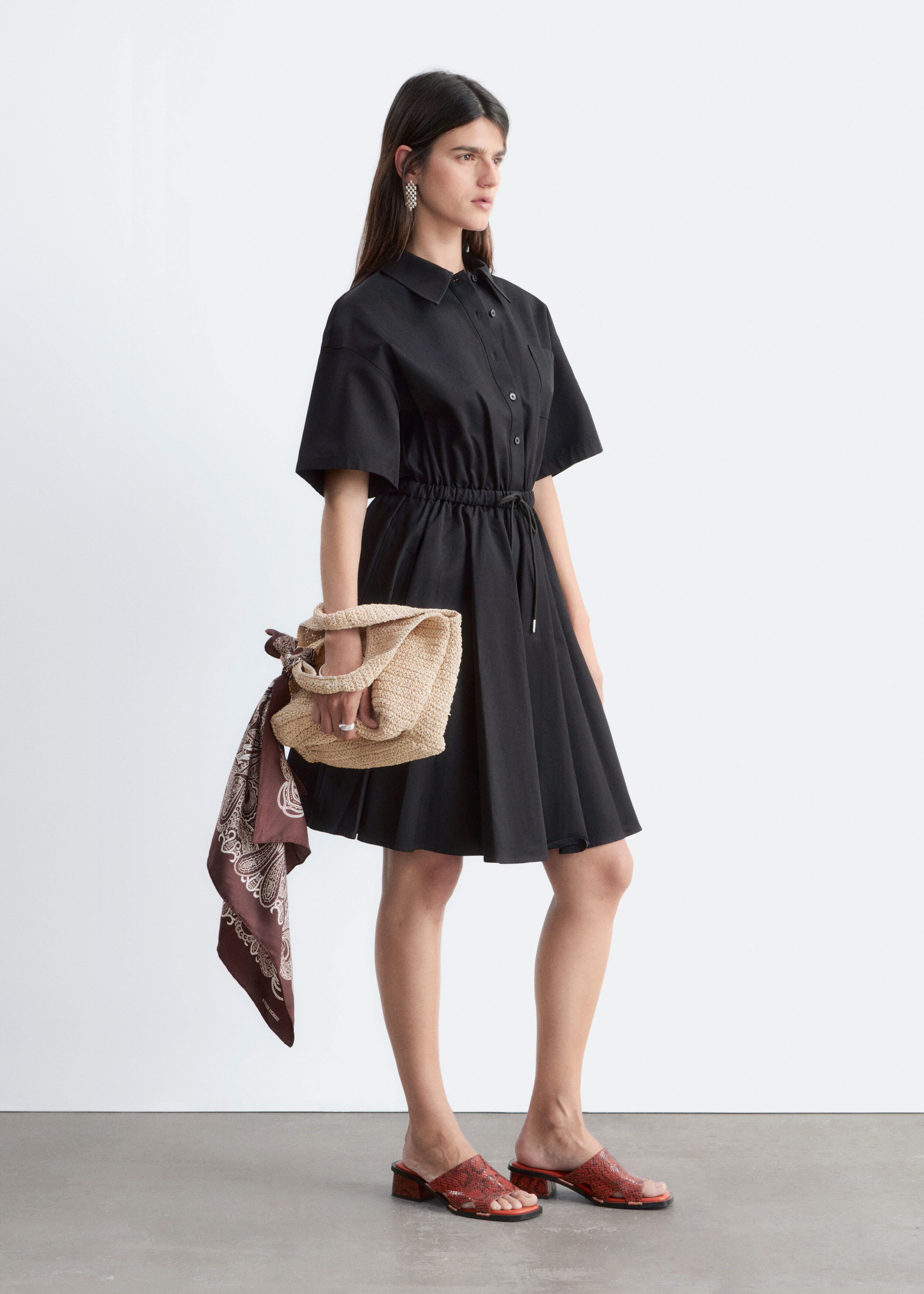 & Other Stories FLARED DRAWCORD MINI DRESS