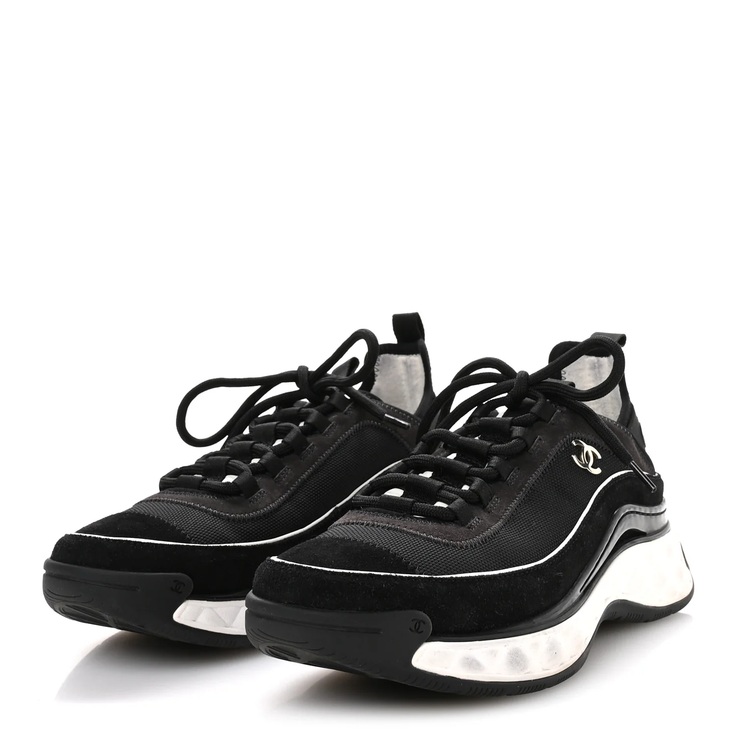 Velvet Calfskin Mixed Fibers CC Sneakers 39.5 Black - Top Club