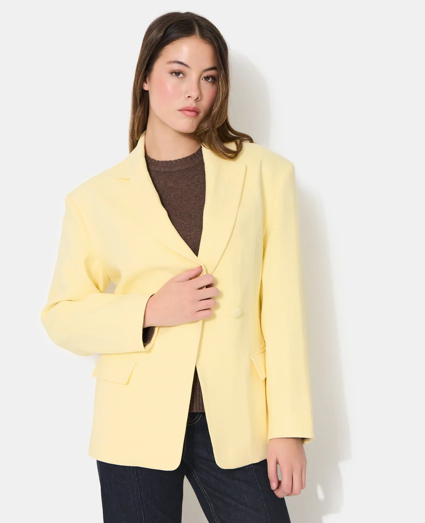 Pimkie Veste blazer long et cintré en tissu effet lin