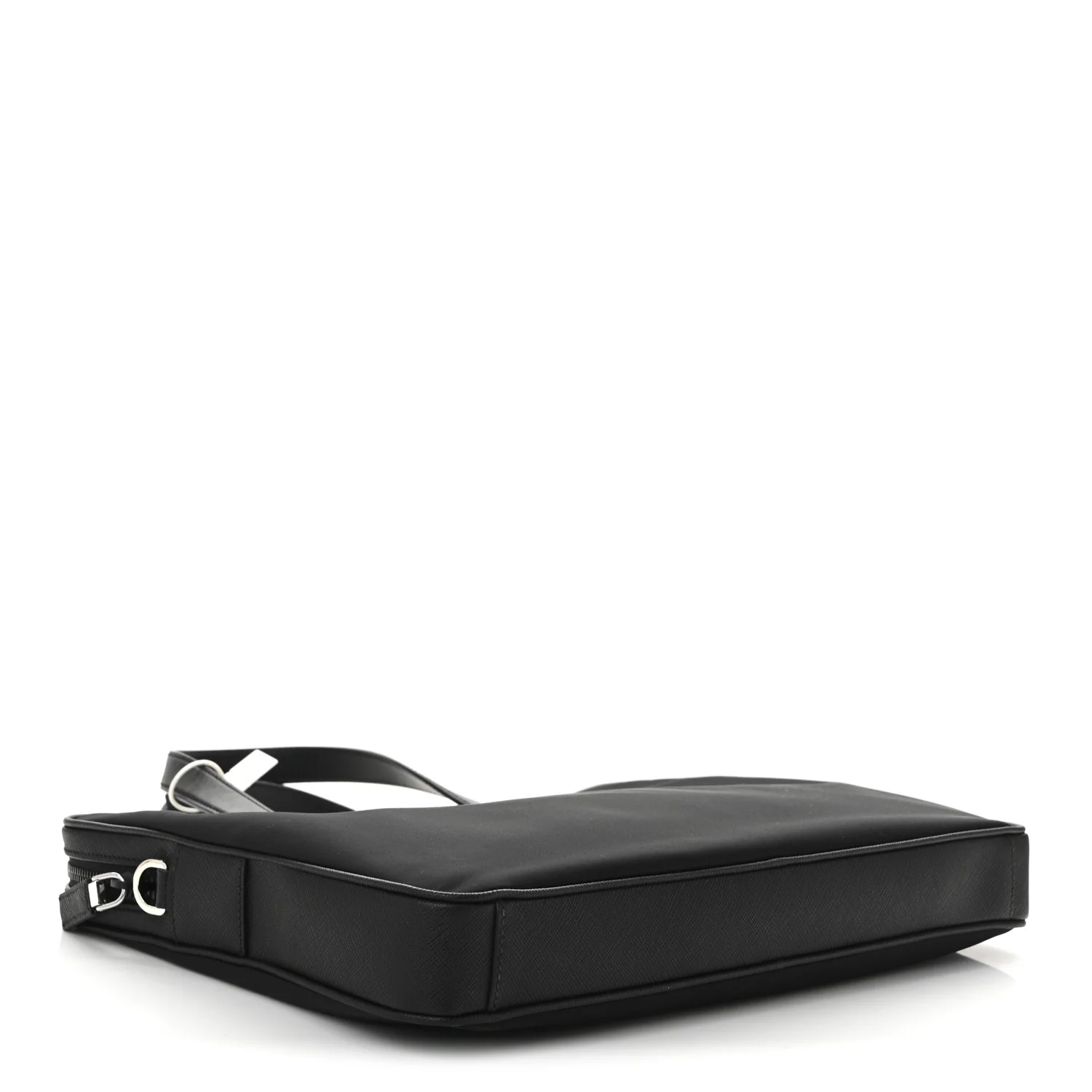 Re-Nylon Saffiano Metal Triangle Logo Briefcase Black - Top Club