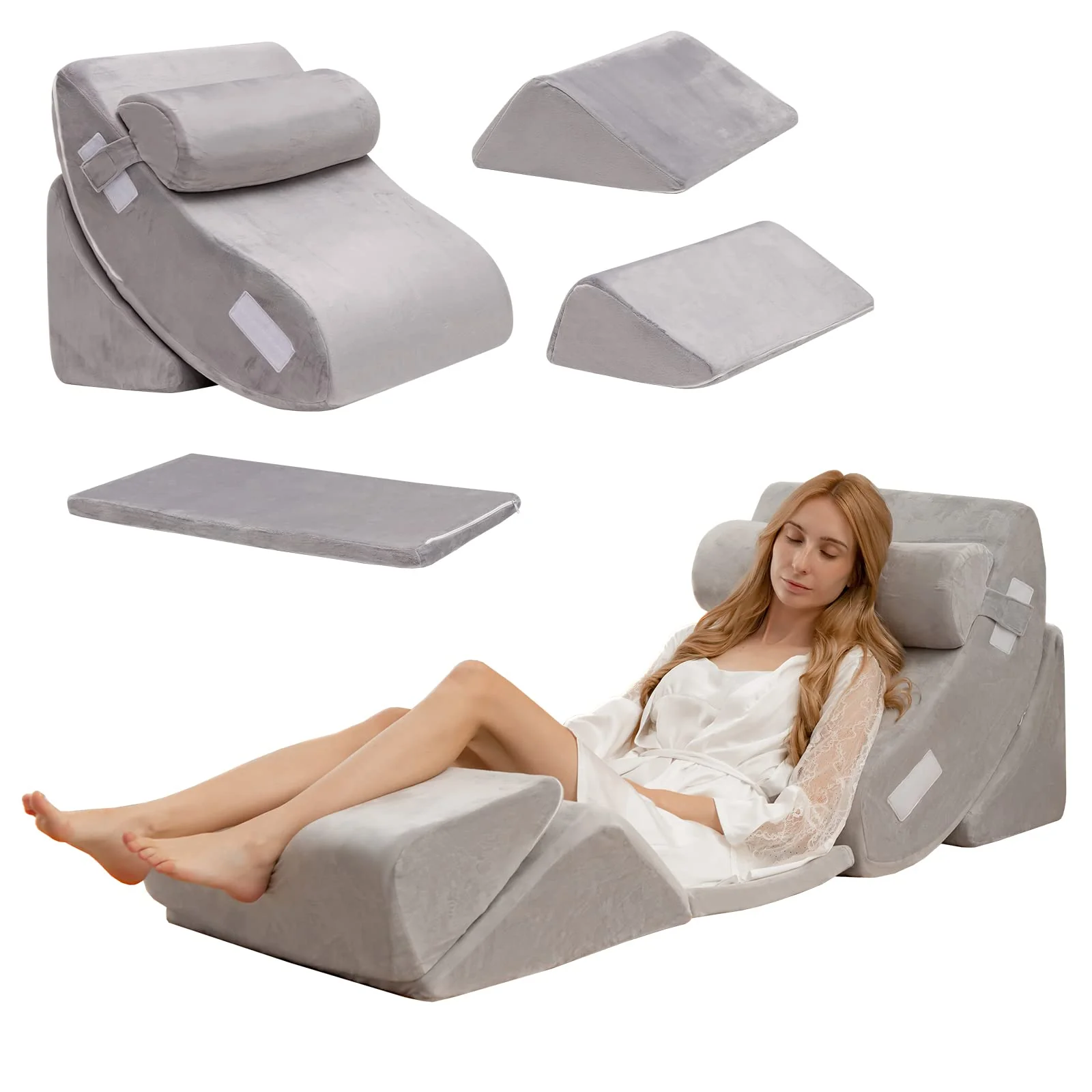 BEFOUNDLOVELY 6PCS Orthopedic Bed Wedge Pillow Set, Adjustable Pillows for Neck, Back and Leg Pain Relief