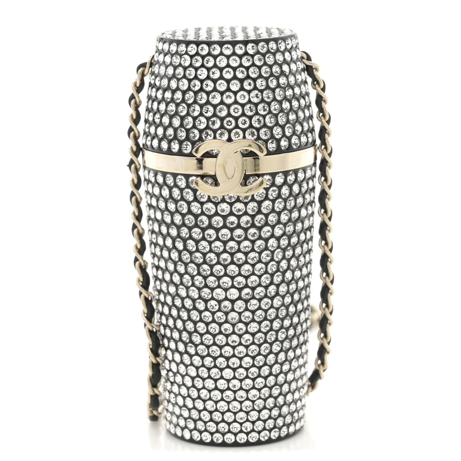 Metal Resin Lambskin Crystal Lipstick Case Long Necklace On Chain Silver Black Gold - Top Club