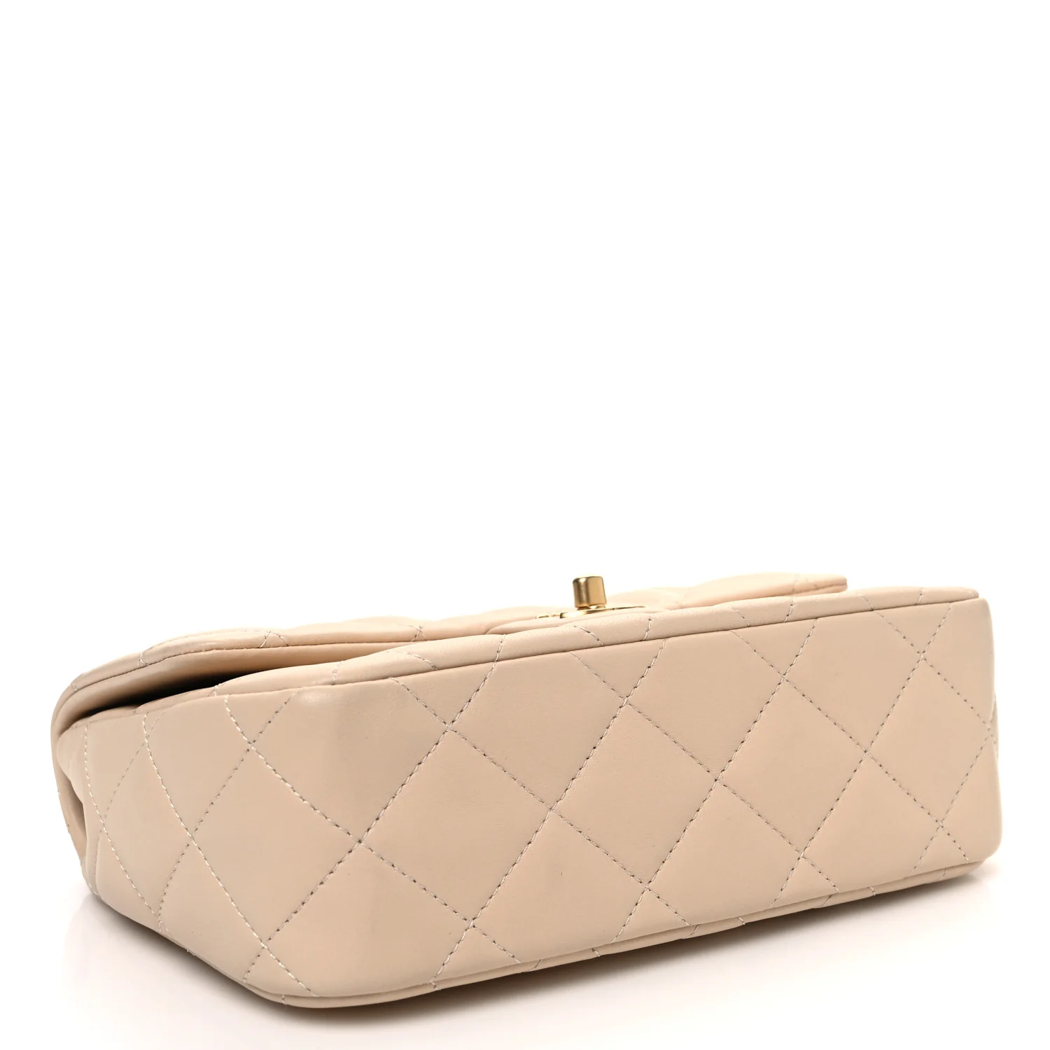 Lambskin Quilted Metal Enamel Chain Top Handle Square Flap Beige - Top Club