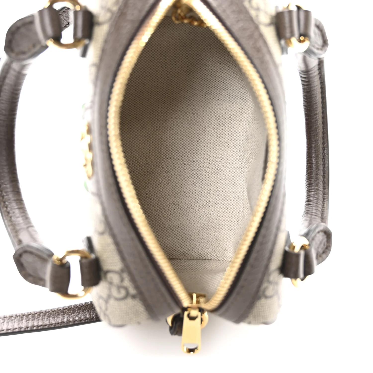 GG Supreme Monogram Textured Dollar Calfskin Web Super Mini Ophidia Top Handle Bowler Bag Beige Ebony New Acero - Top Club