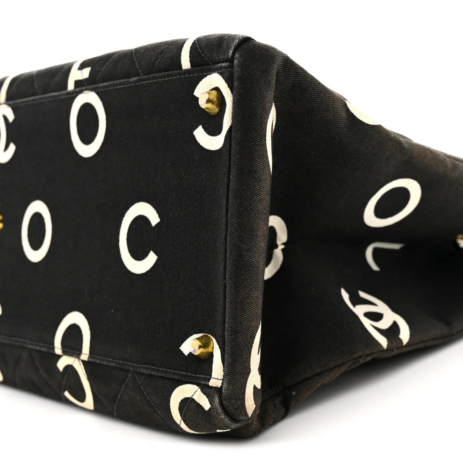 Canvas Printed Quilted Logo Tote Black White - Top Club