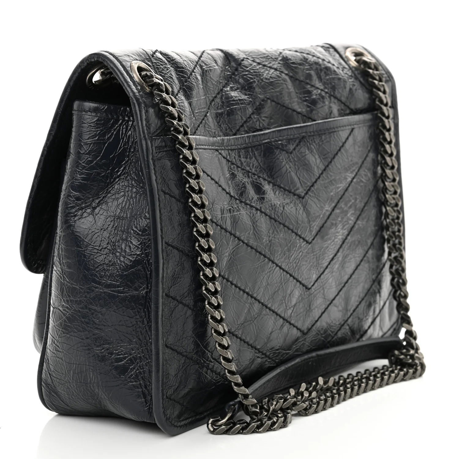 Crinkled Calfskin Matelasse Monogram Medium Niki Chain Satchel Deep Marine - Top Club