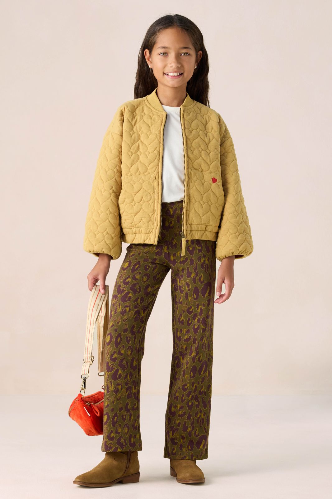 Donkergroene straight legging met leopard print