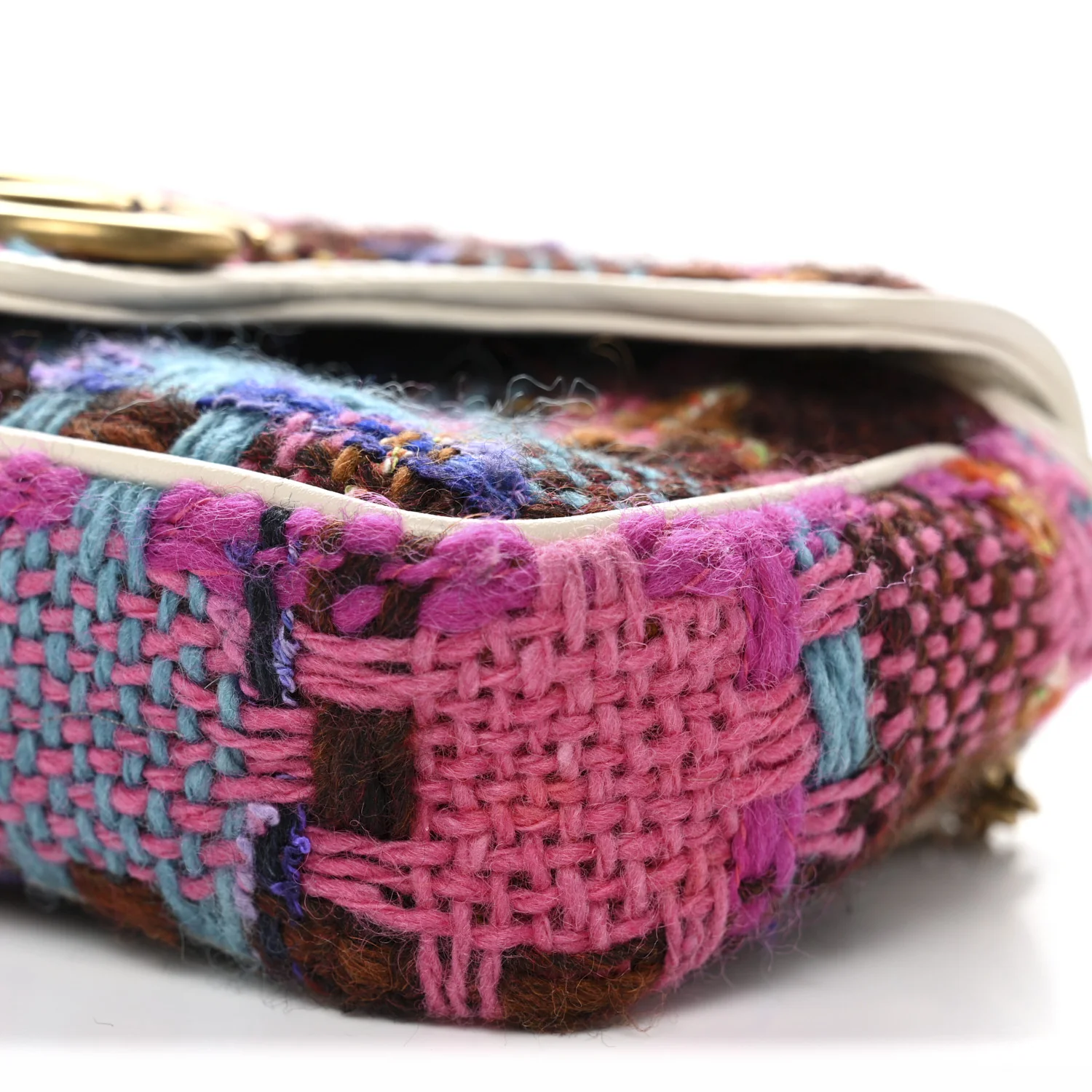 Tweed Calfskin Spicy Check Super Mini GG Marmont Shoulder Bag Pink Multicolor Mystic White - Top Club