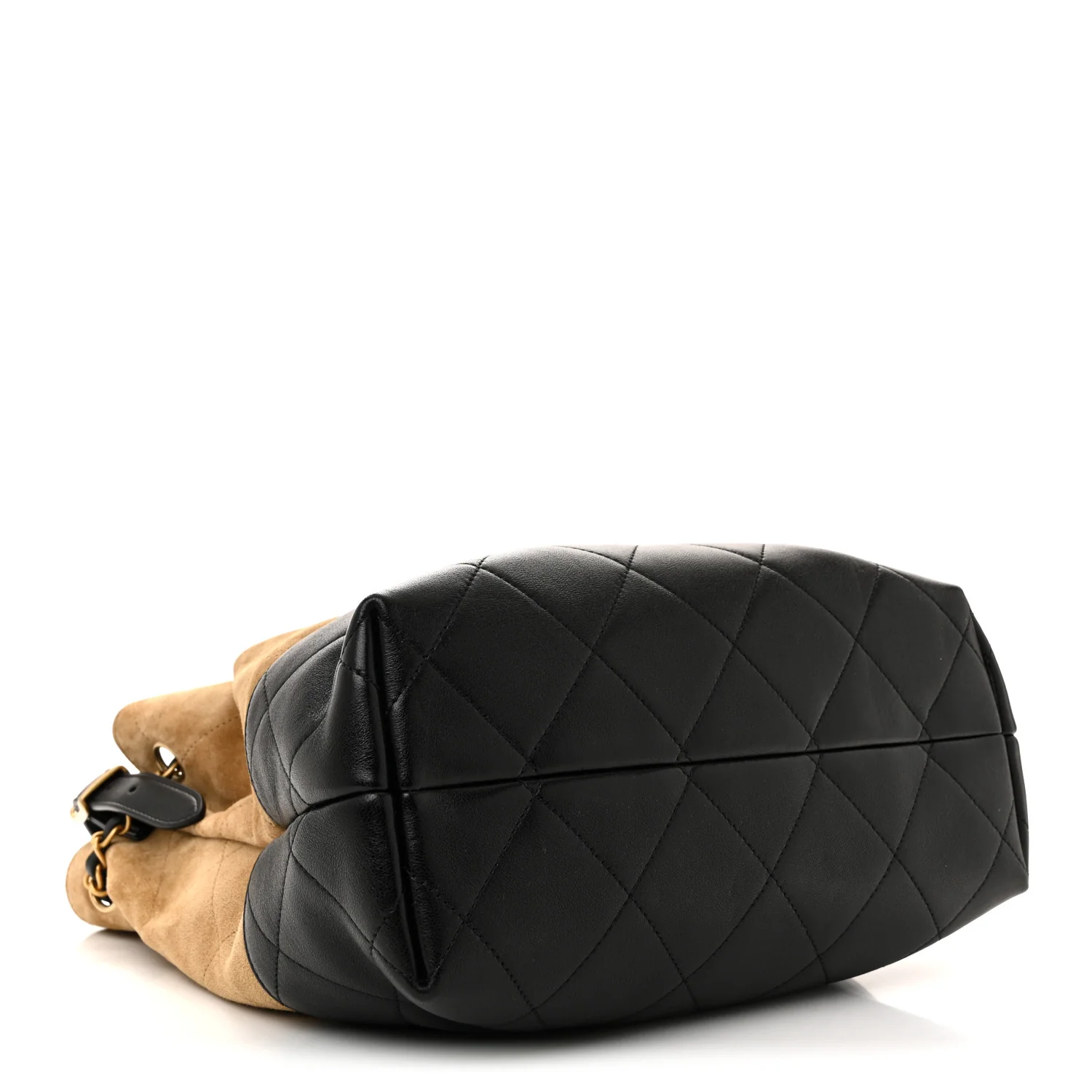Suede Calfskin Shiny Lambskin Quilted Coco Base Shopping Bag Beige Black - Top Club