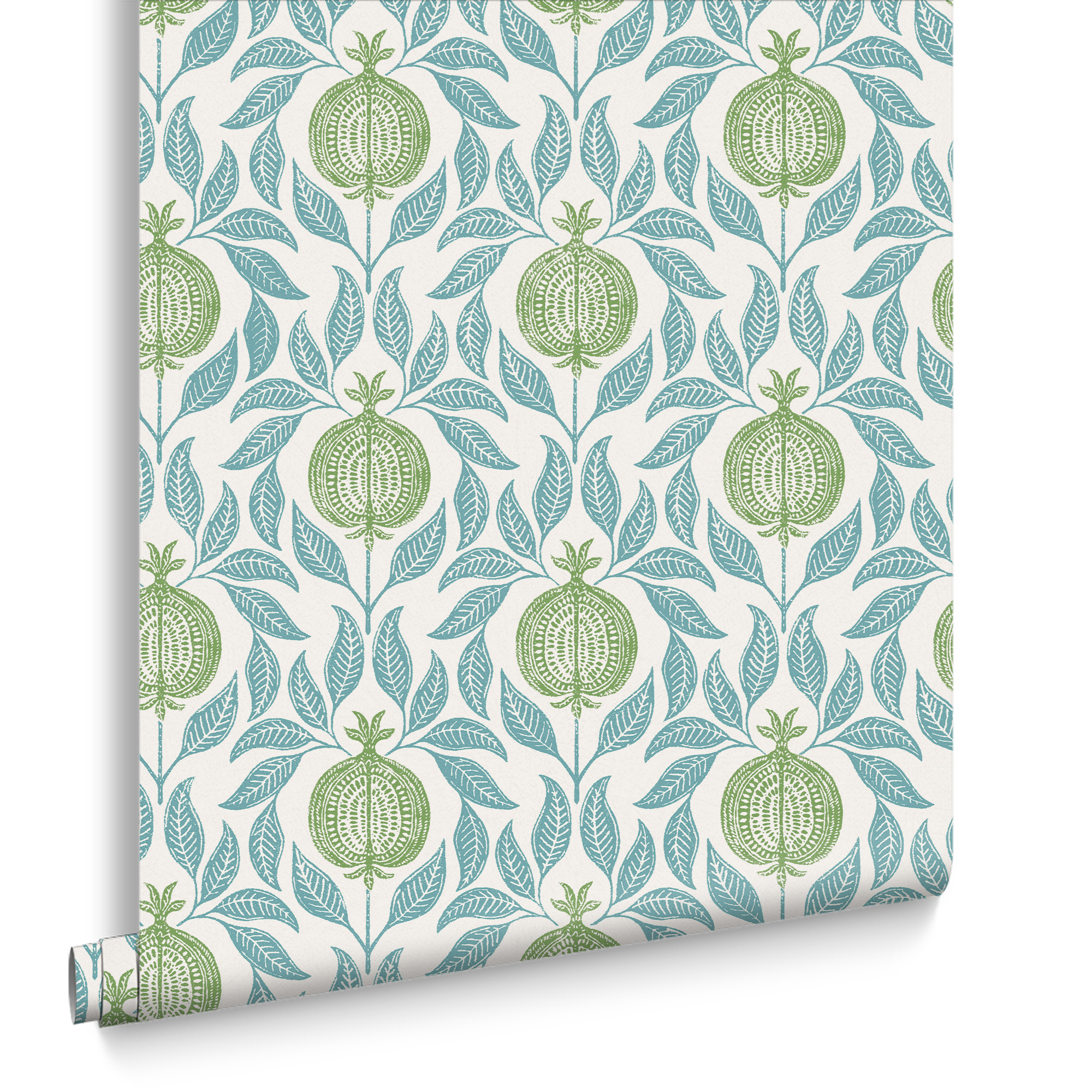 Vliesbehang apple of grenada blue & green