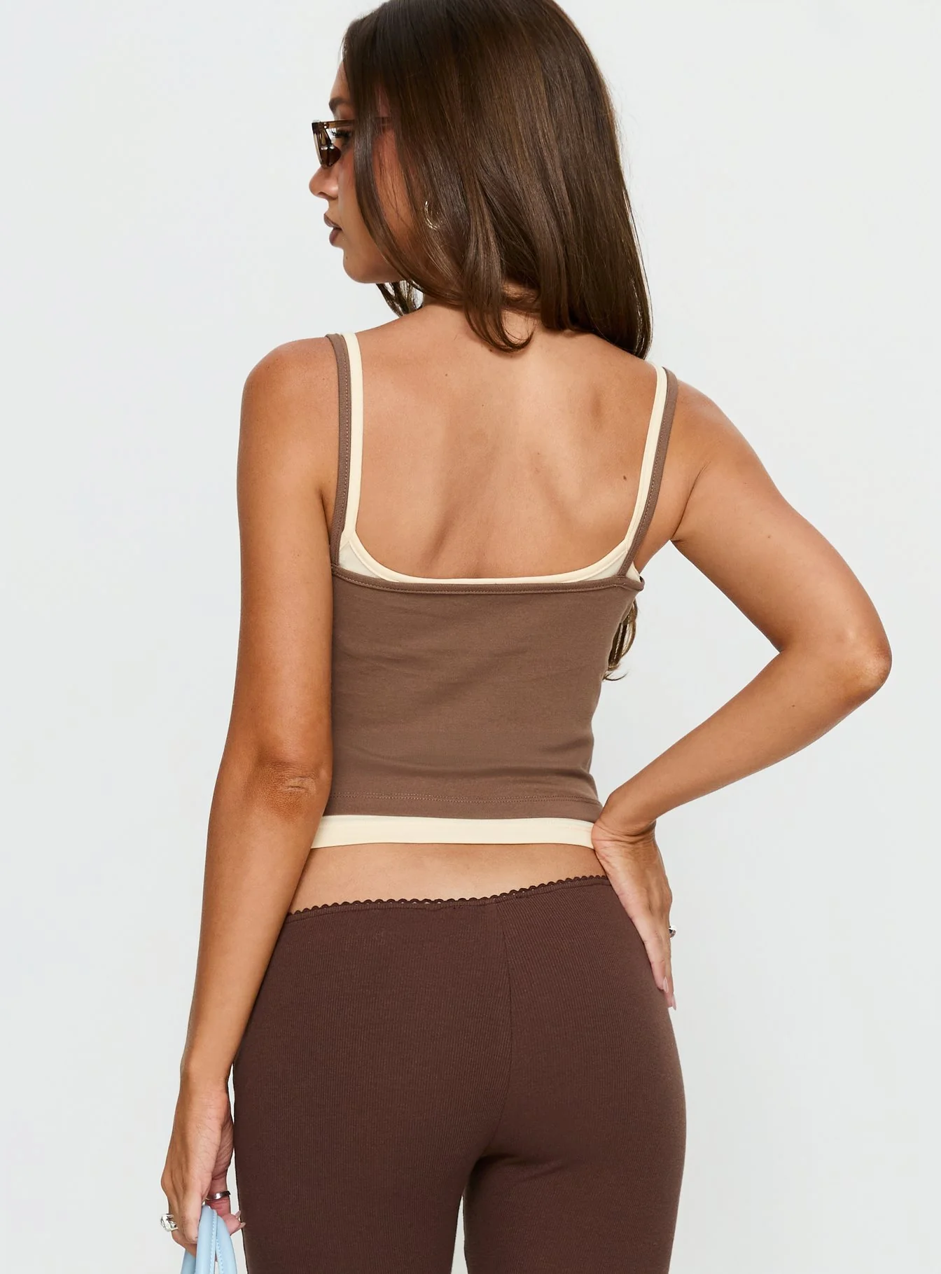 Maeka Layered Jersey Tank Top Brown / Cream