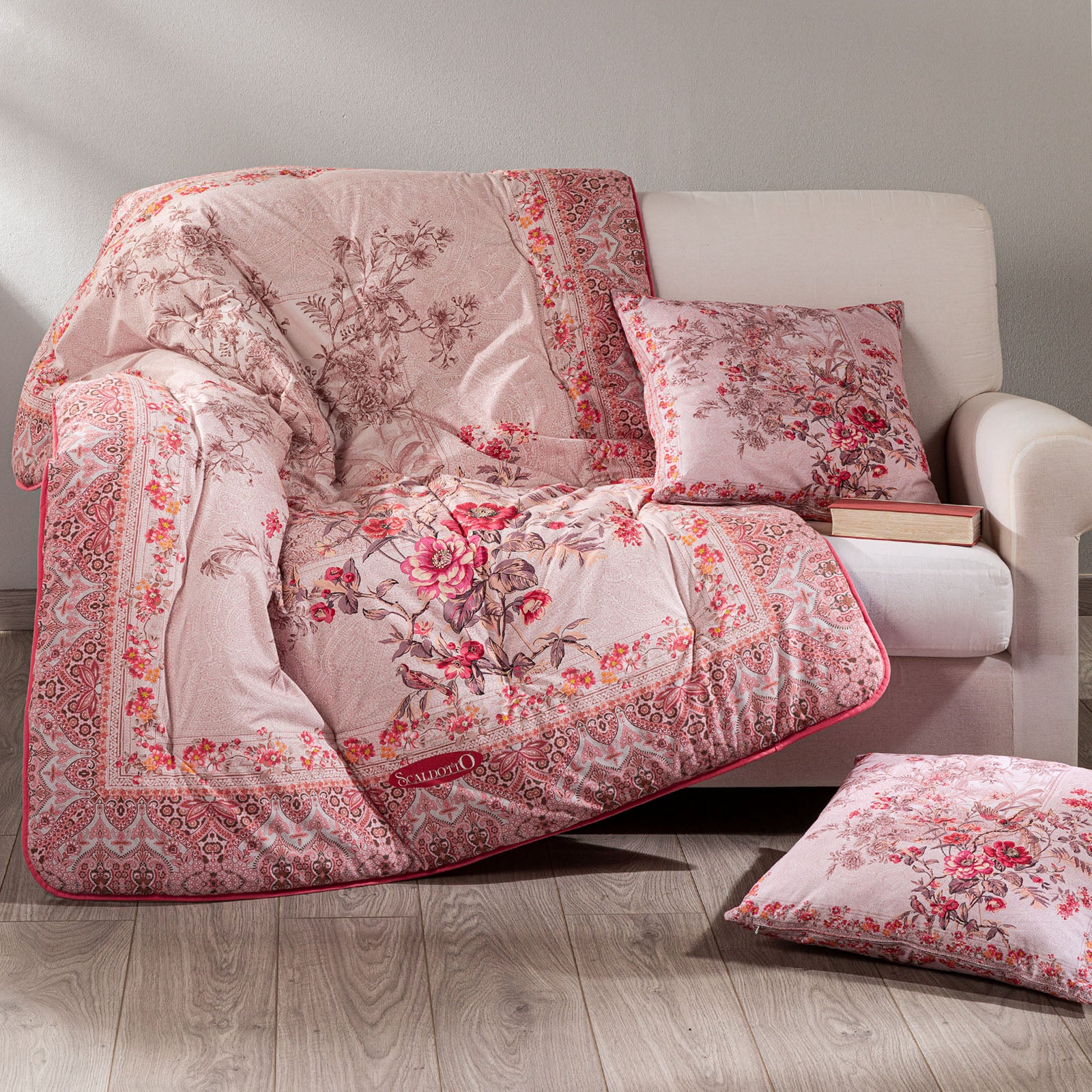 Plaid Scaldotto In Cotone Giardino D'Inverno Cm. 130X170 Bordeaux Caleffi