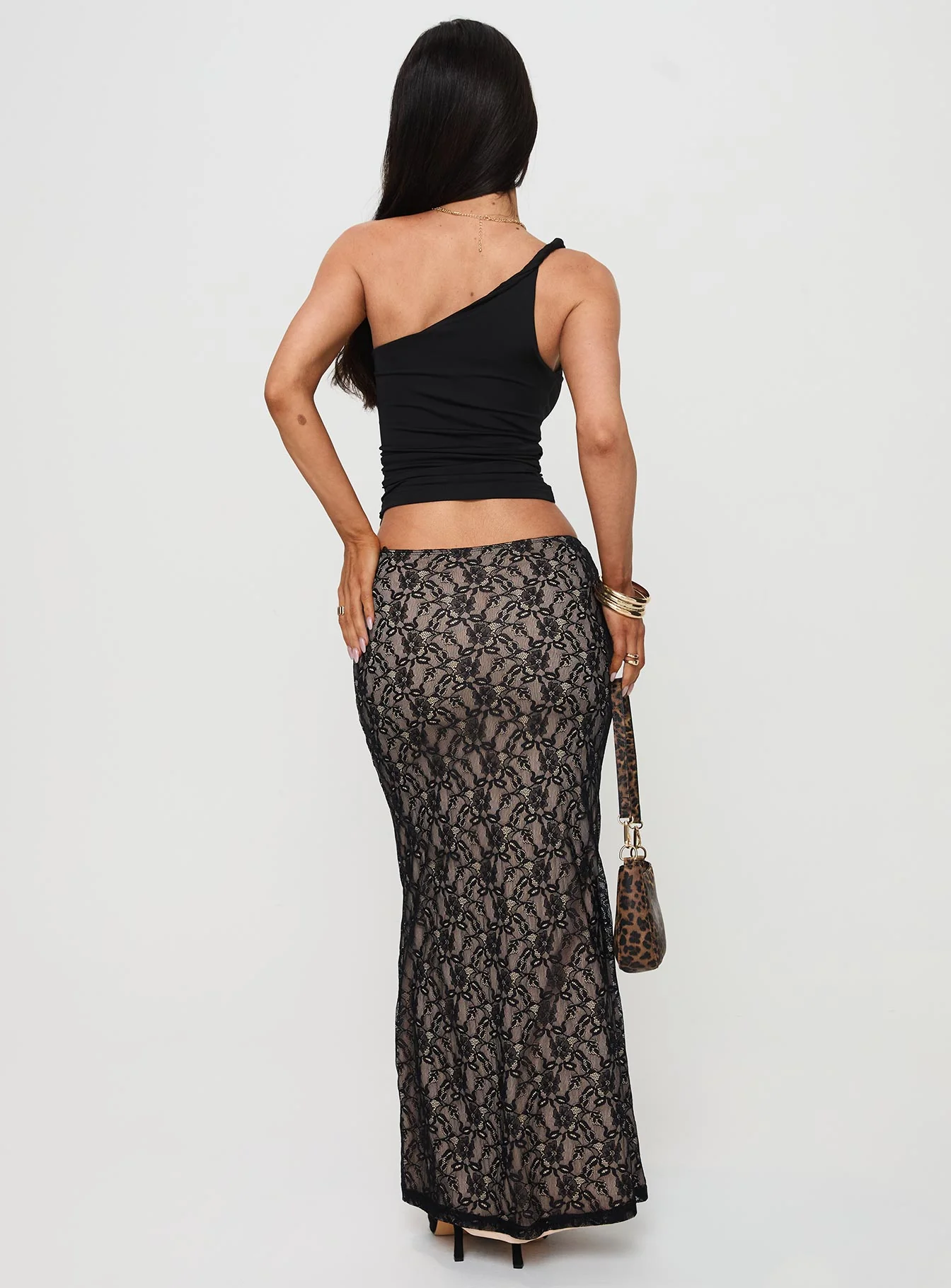 Lourenzia Lace Maxi Skirt Black / Nude