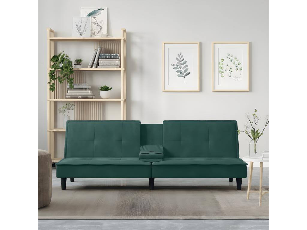 Sofá cama con portavasos terciopelo verde oscuro