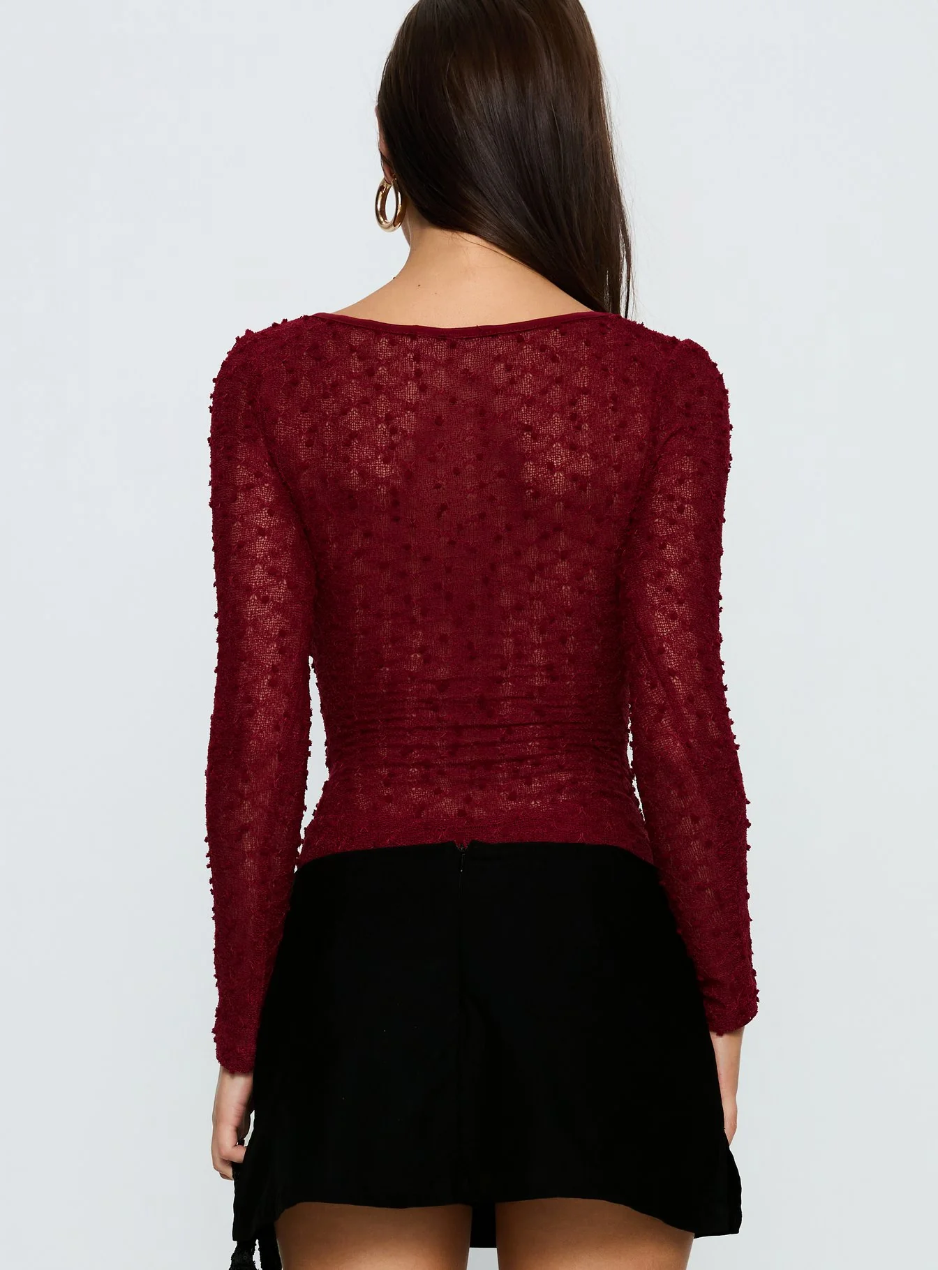 Harly Sheer Long Sleeve Bodysuit Red