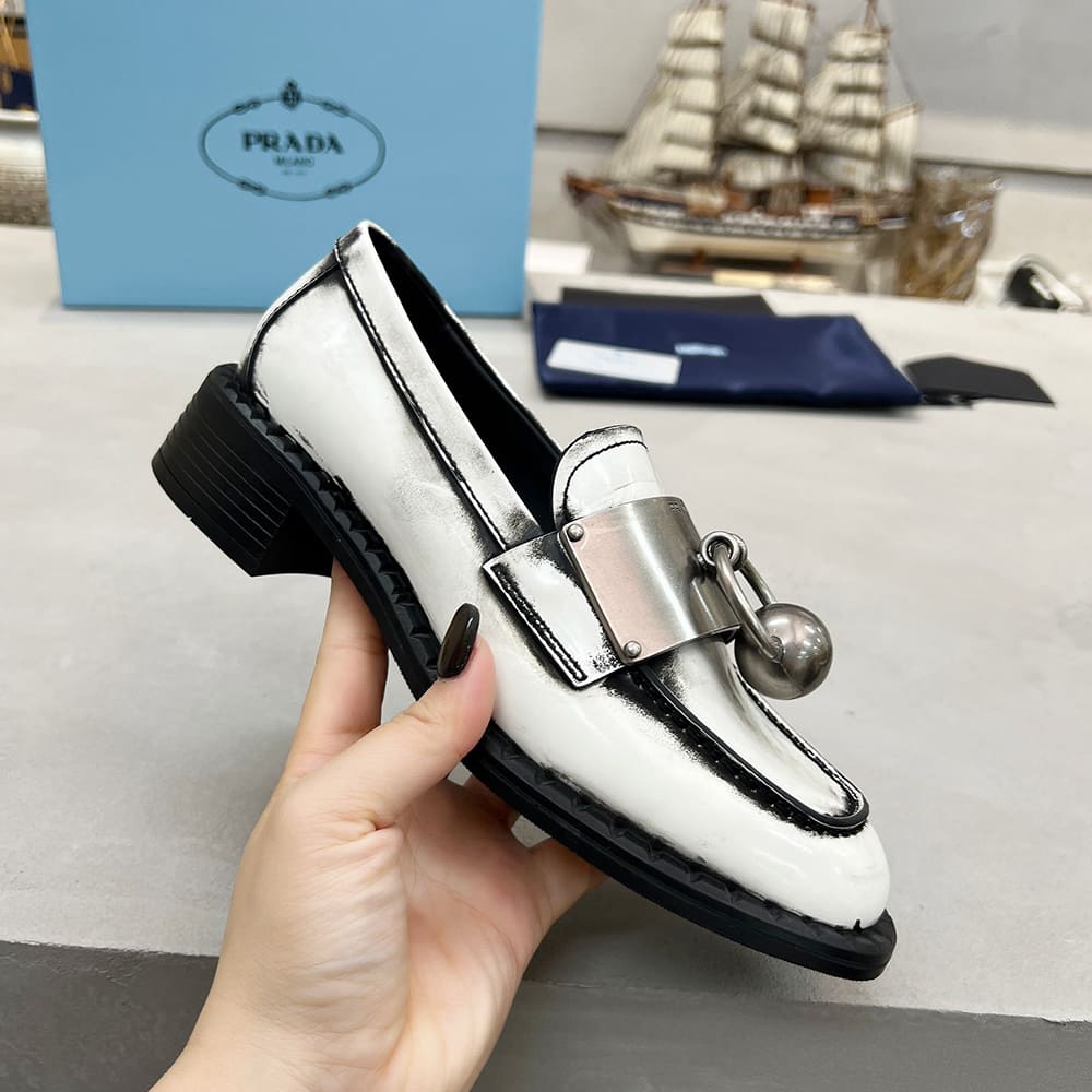 PRADA Brushed leather loafers with metal details - Top Club