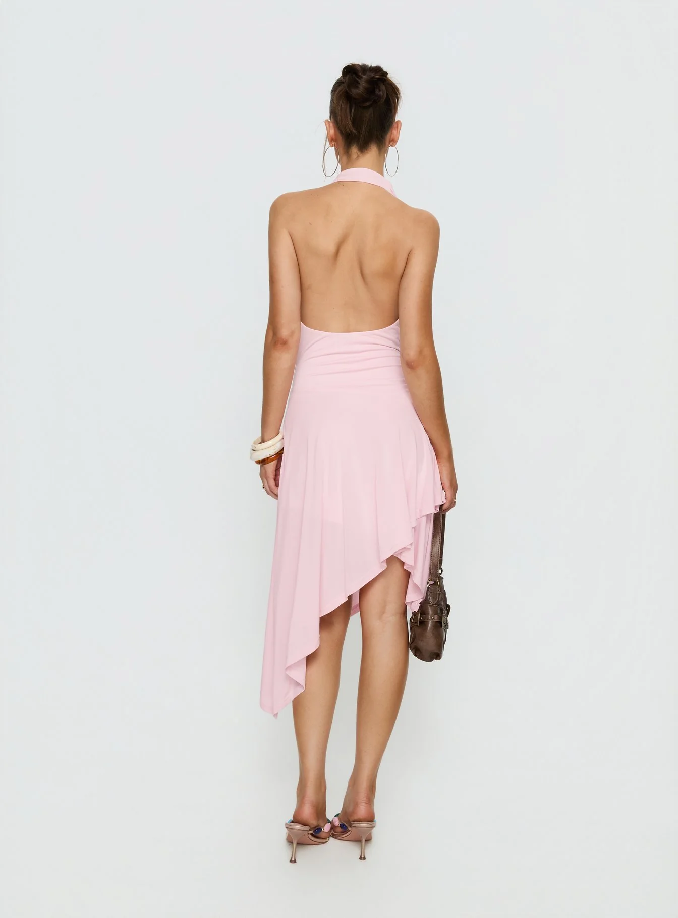 Yesina Halter Jersey Midi Dress Pink