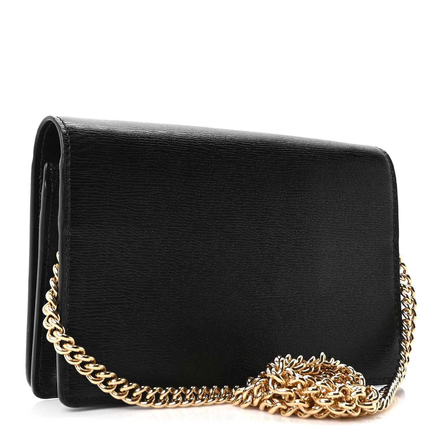 Textured Calfskin Script Logo Wallet On Chain Black