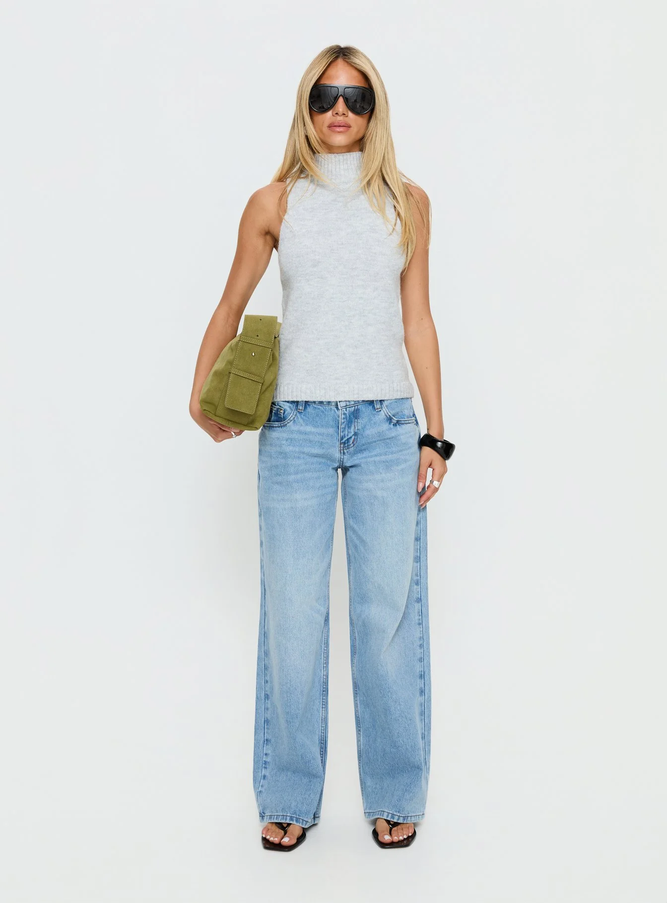 Alicea High Neck Sleeveless Top Pale Grey