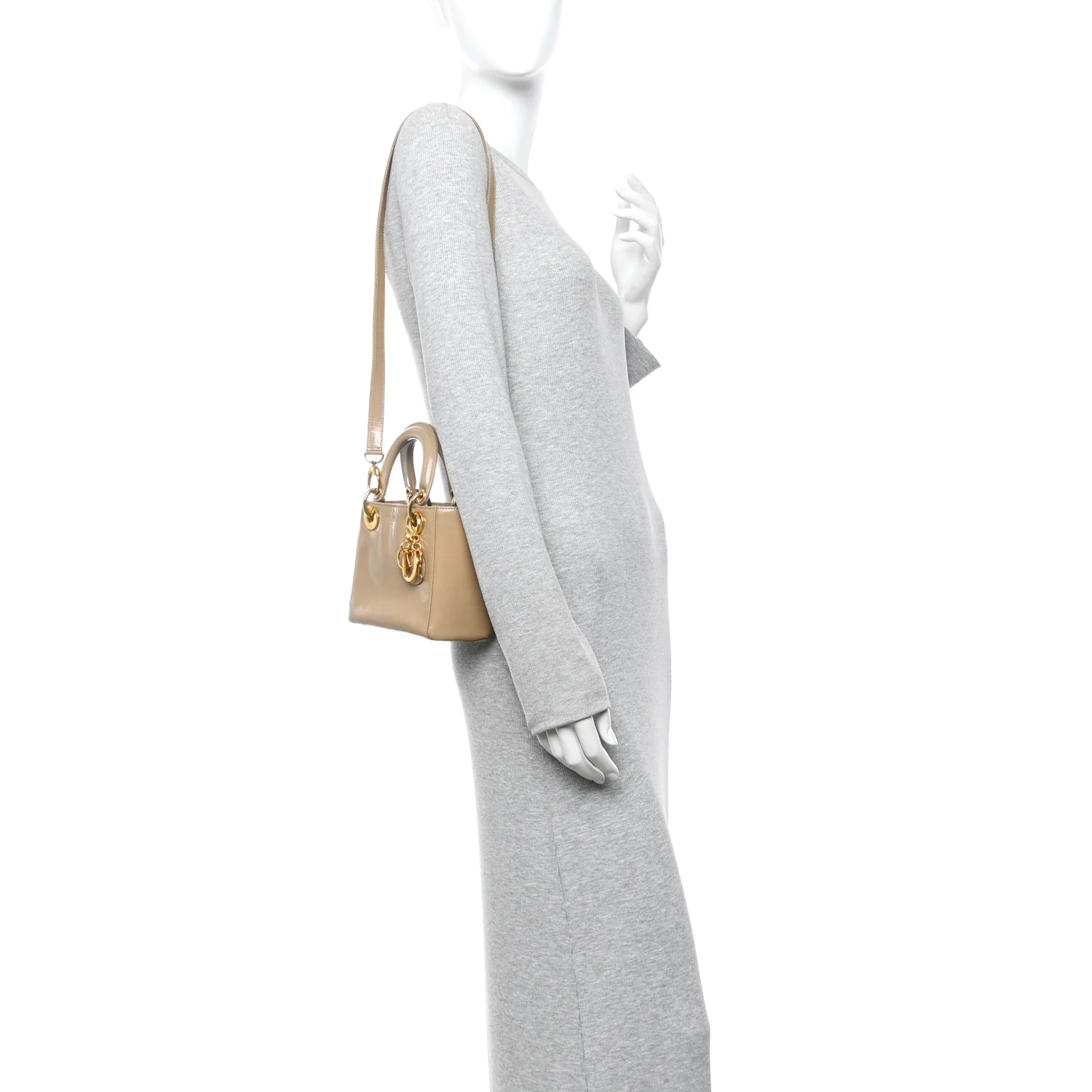 Patent Mini Lady Dior Beige