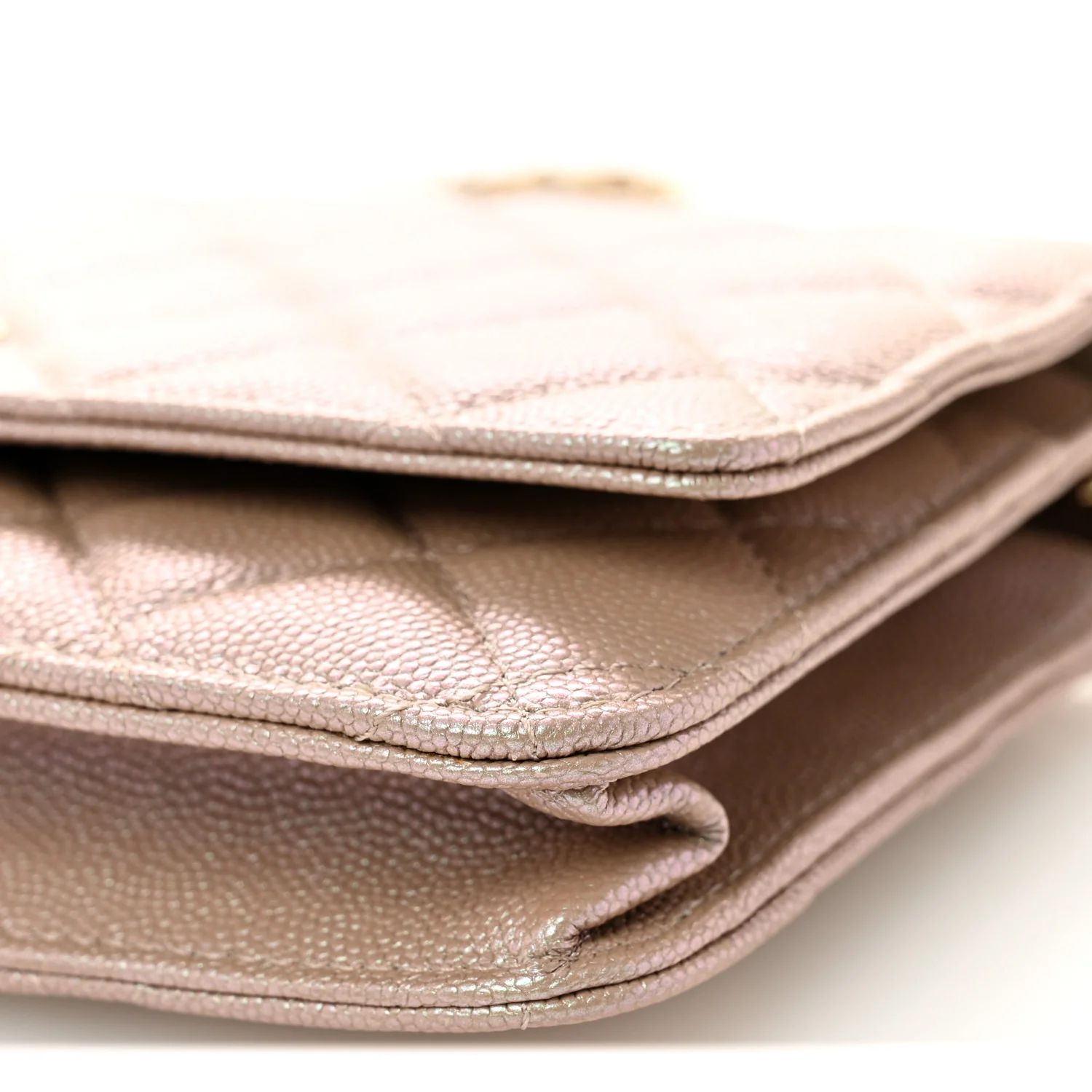Iridescent Caviar Quilted Wallet on Chain WOC Beige - Top Club