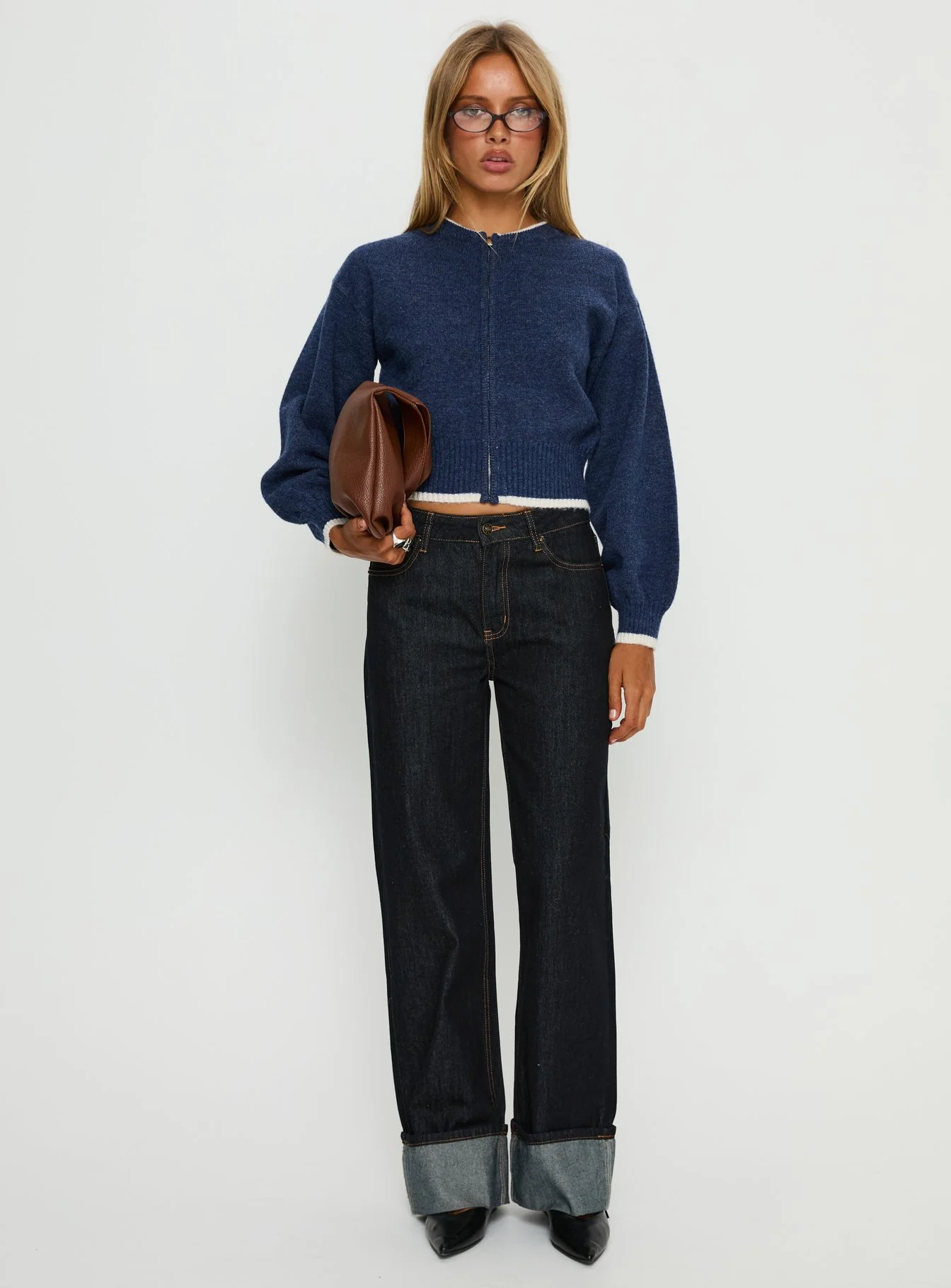 Amandi Zip Through Knit Jumper Navy / Cream