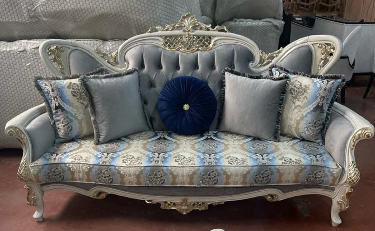 Luxury Baroque Living Room Set Gray / Multicolored / White / Gold - 2 Baroque Sofas & 2 Baroque Armchairs & 1 Baroque Coffee Table - Handmade Baroque Living Room Furniture - Noble & Magnificent