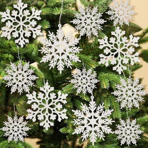 White Silver Christmas Snowflake Ornaments 36Pcs Felt Glitter Hanging Snowflakes Winter Wonderland Frozen Decorations Decor