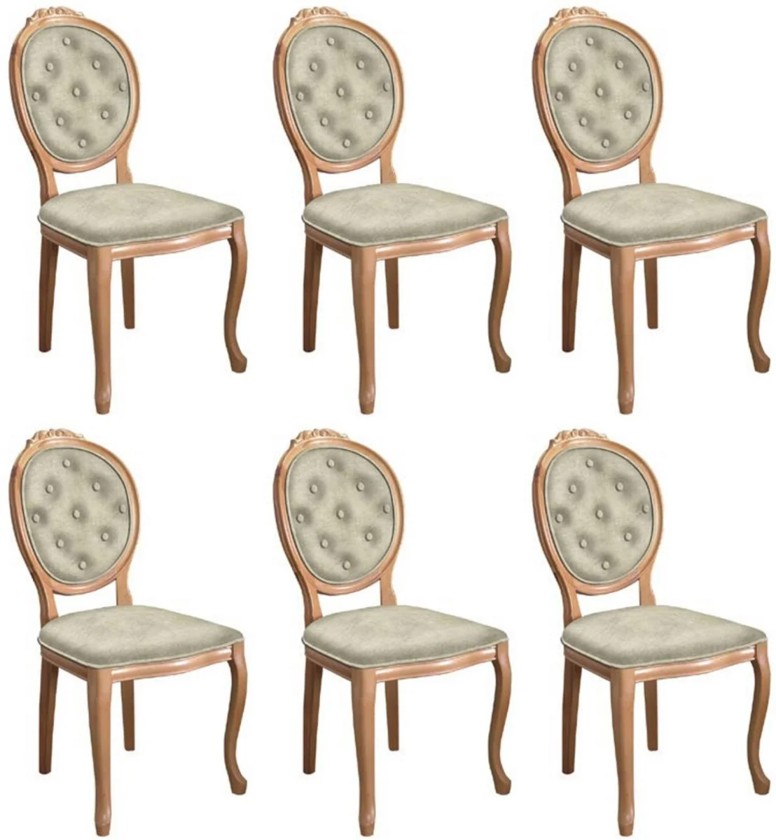 Baroque Dining Room Chair Set Gray / Natural Colors - 6 Handmade Kitchen Chairs in Baroque Style - Baroque Dining Room Furniture