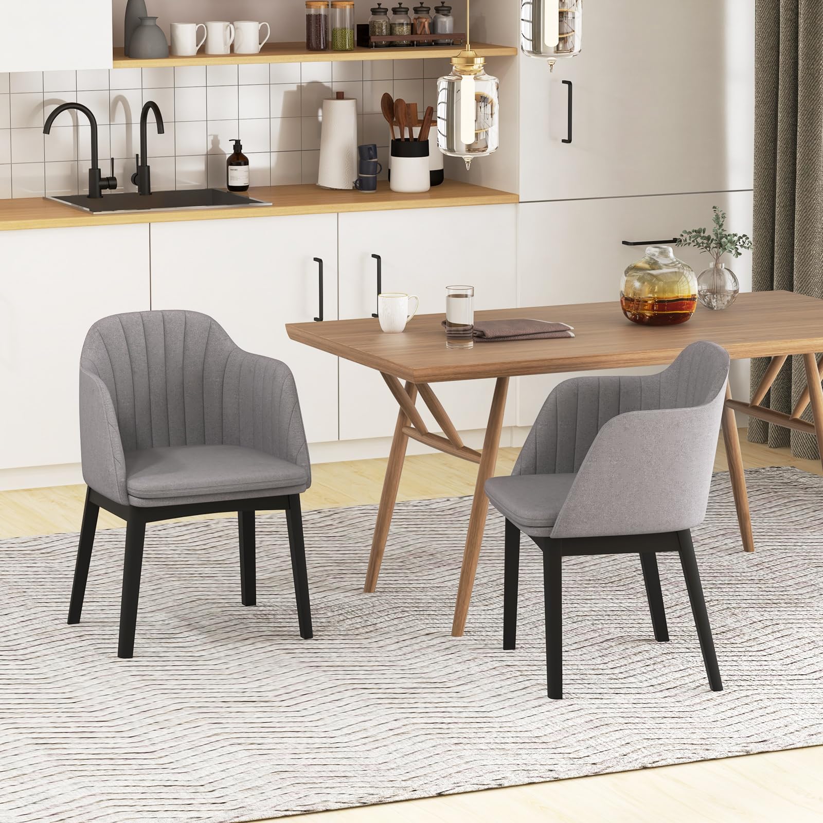 BEFOUNDLOVELY Modern Dining Chairs Set of 2/4, Upholstered Velvet Accent Chairs w/Curved Backrests & Rubber Wood Legs