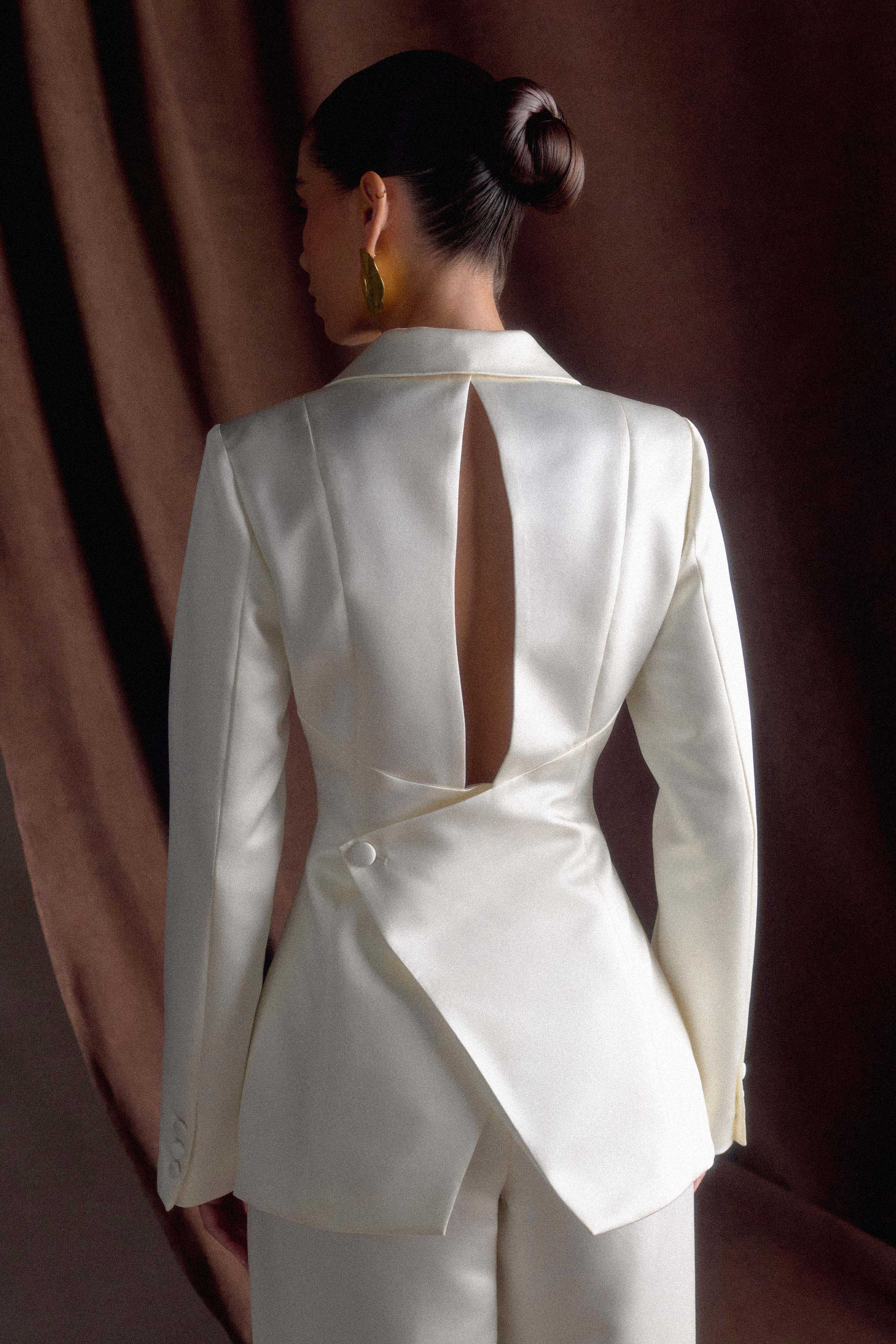 Ada Tailored Satin Blazer - Ivory