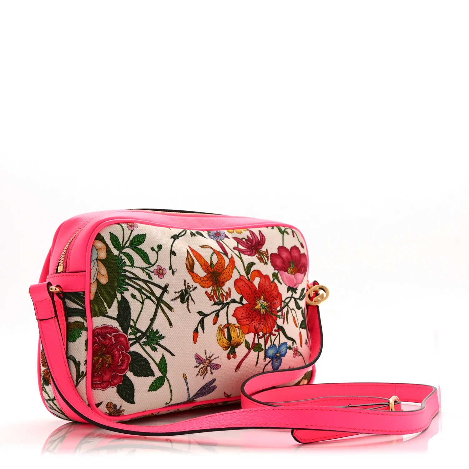 Canvas Flora Floral Shoulder Bag White Fuchsia Fluo - Top Club