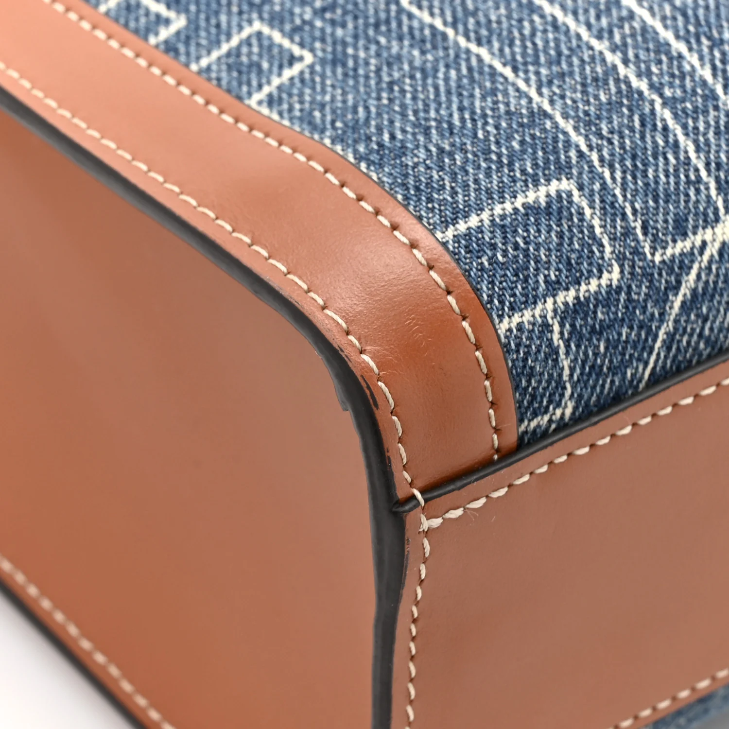 Denim All Over Print Small Vertical Cabas Navy Tan - Top Club