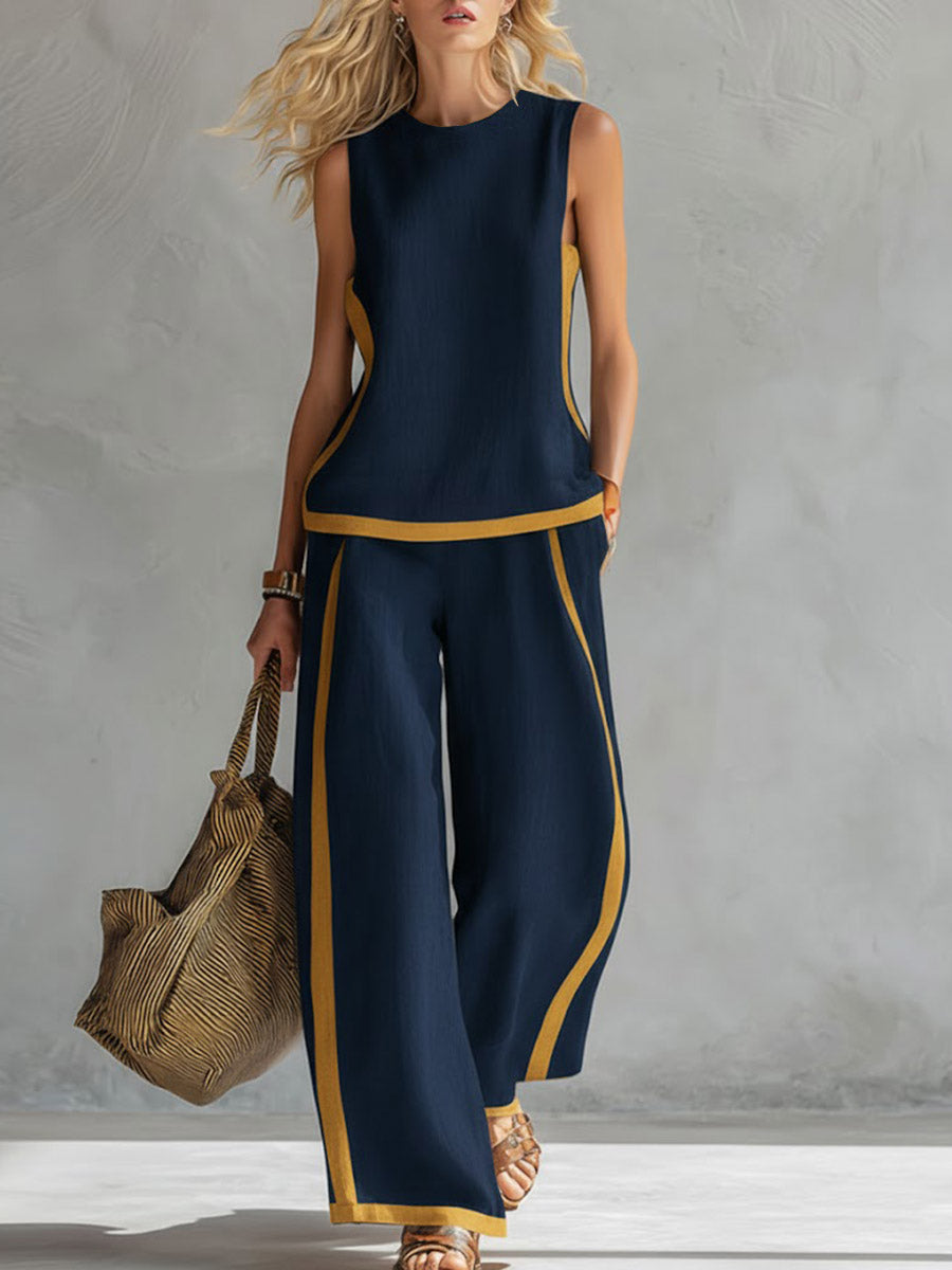 Plus Size Friendly Plus Size Friendly Women's Round Neck Sleeveless Casual Loose Top And High-waisted Loose Wide-leg Pants Cotton And Linen Set. - Nordfashionstorm - Women's Clothing, Fashion for You - Nordfashionstorm.com