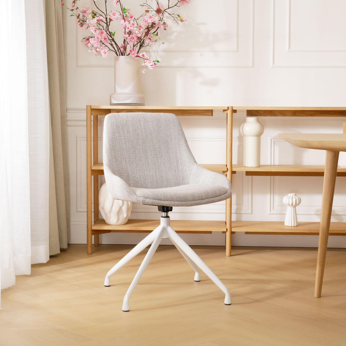 Eetkamerstoel Nola-Isa grijs beige gemêleerd draaibaar - wit
