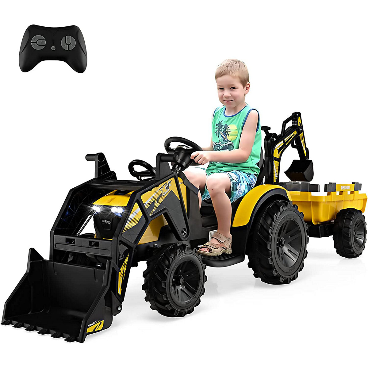 COSTWAY 12V tractor with trailer electric car with remote control & music yellow