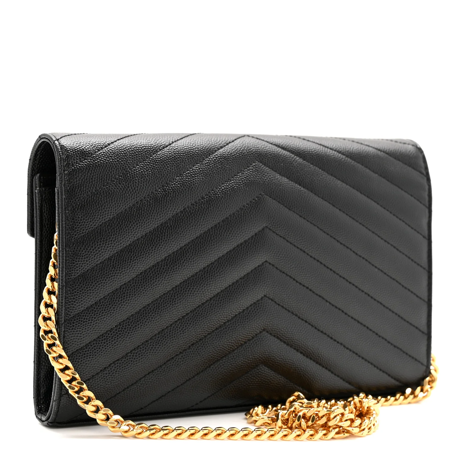 Grain De Poudre Matelasse Chevron Monogram Chain Wallet Black - Top Club