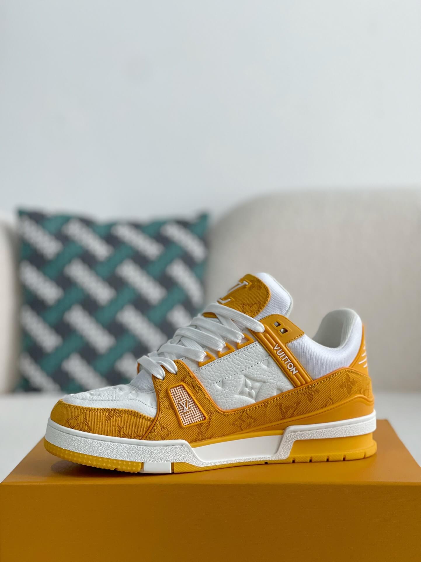 Louis Vuitton LV Trainer Monogram White Yellow Denim Sneaker - Sneaker Replica Workshop