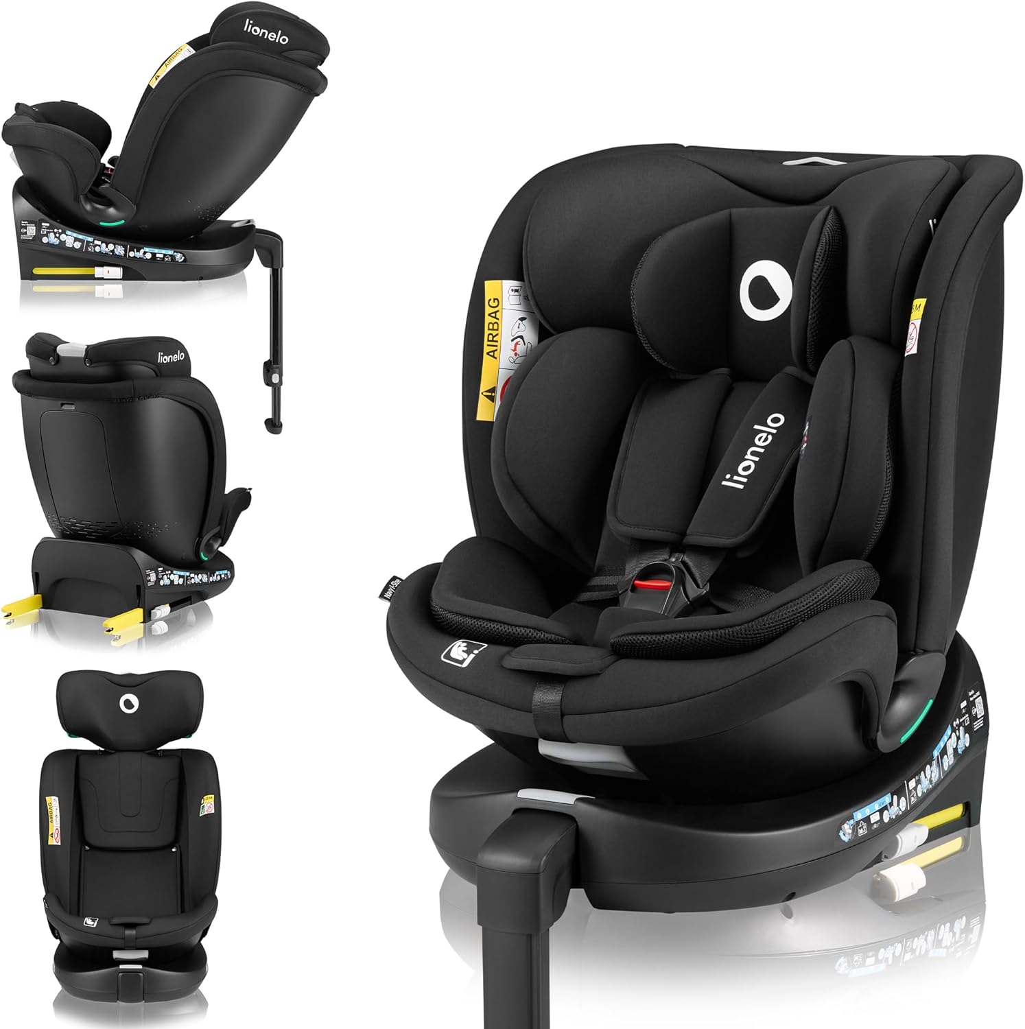 LIONELO Seggiolino Auto NAVY i-Size con ISOFIX, Girevole a 360° e Reclinabile, Bambini 40–150 cm (0–12 anni), Fronte e Retro Marcia, Piede di Supporto, Poggiatesta 11 Livelli, Ventilato e Comodo