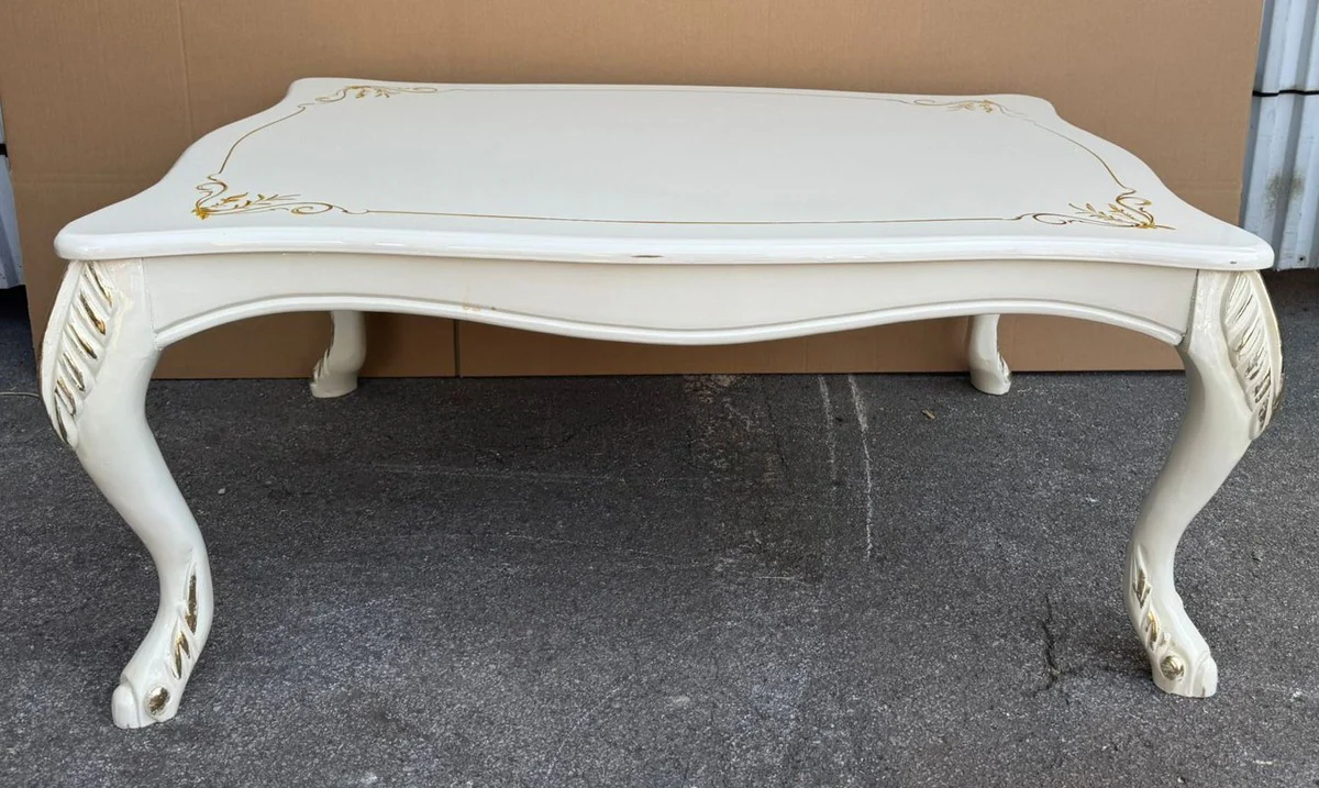 Luxury baroque coffee table cream / gold 104 cm - baroque style living room table