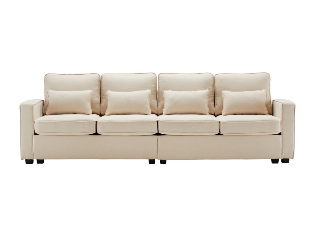 Sofá fijo de 4 plazas en tejido de lino - con bolsillos laterales - beige