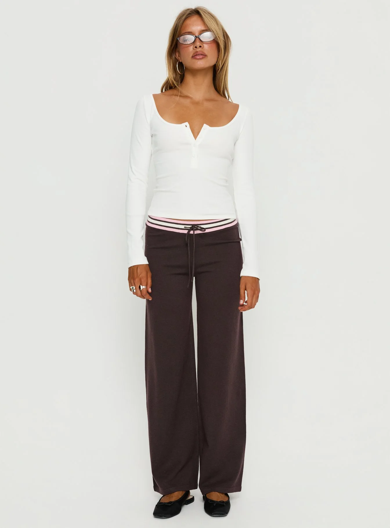Felisha Low Waist Knit Pants Brown