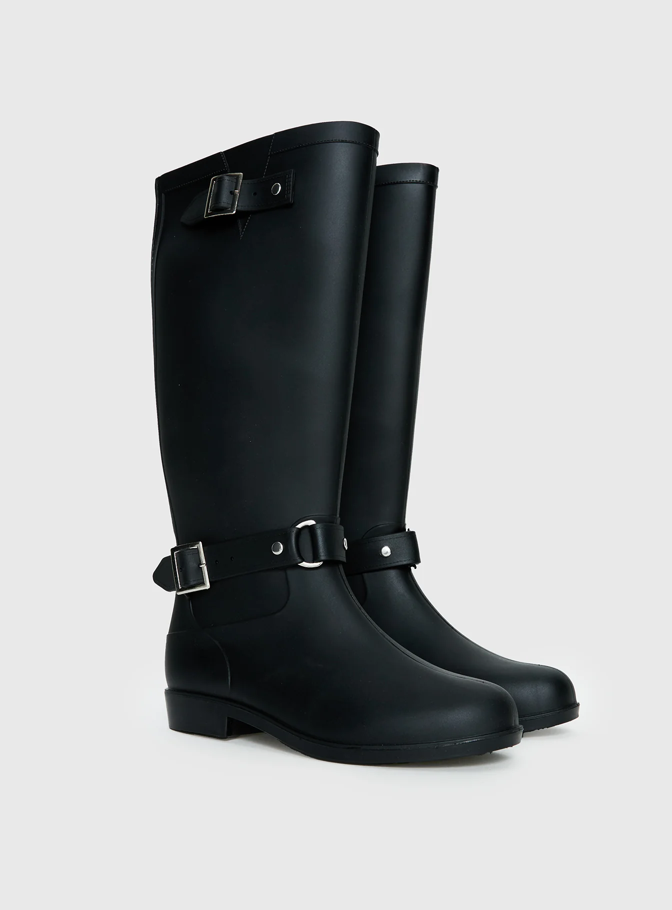 Elvera Buckle Detail Rubber Gumboots Black