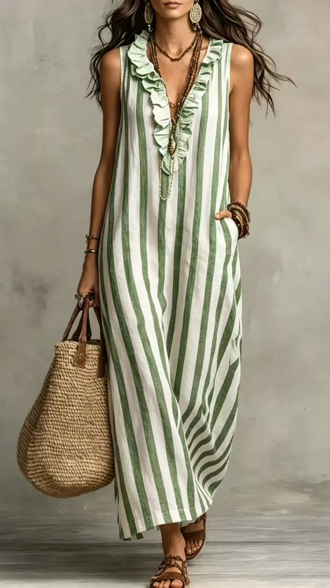 Women's Cotton-Blend Striped Sleeveless Maxi Dress - Nordfashionstorm - Women's Clothing, Fashion for You - Nordfashionstorm.com