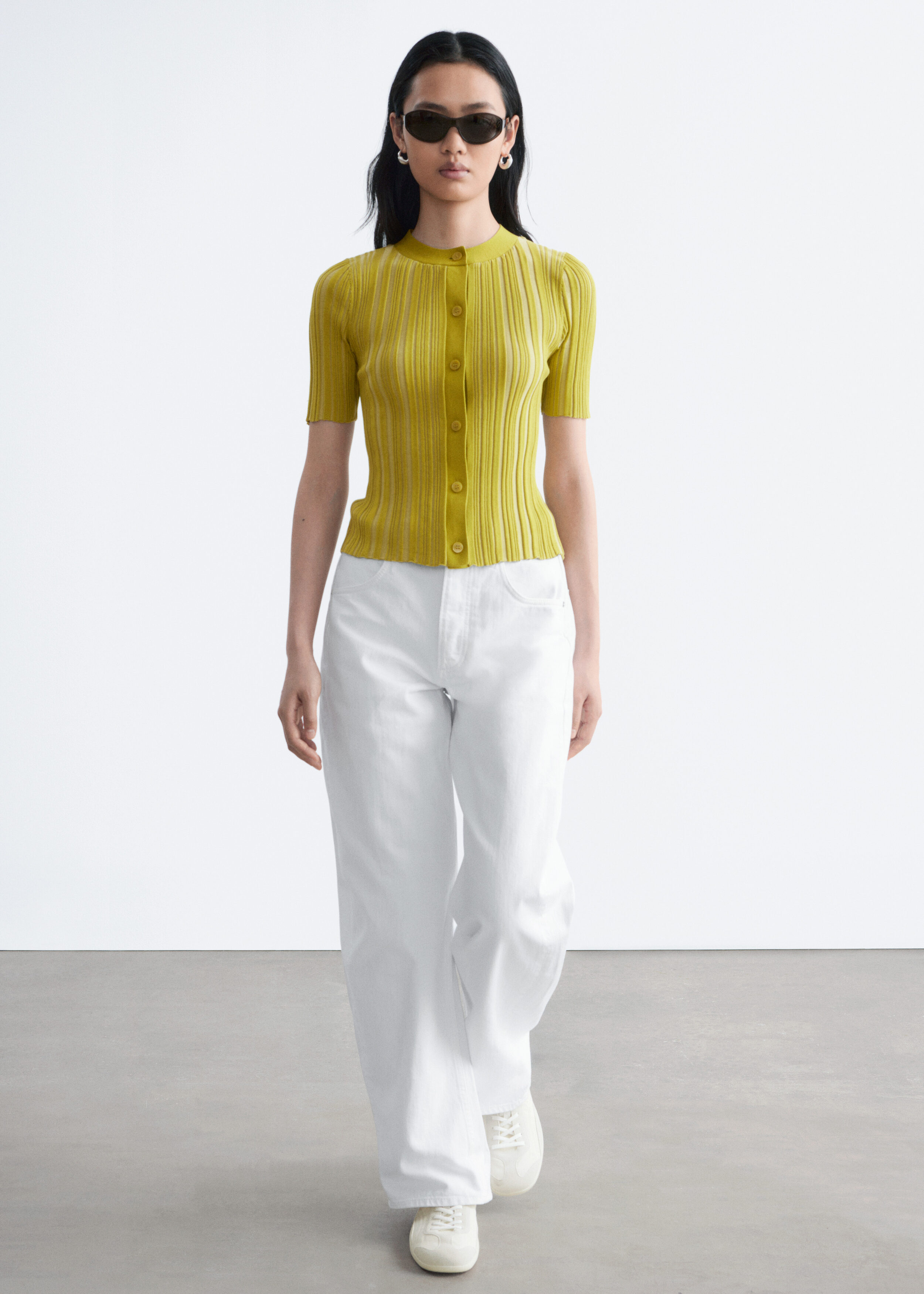 & Other Stories SHORT-SLEEVE RIB-KNIT CARDIGAN