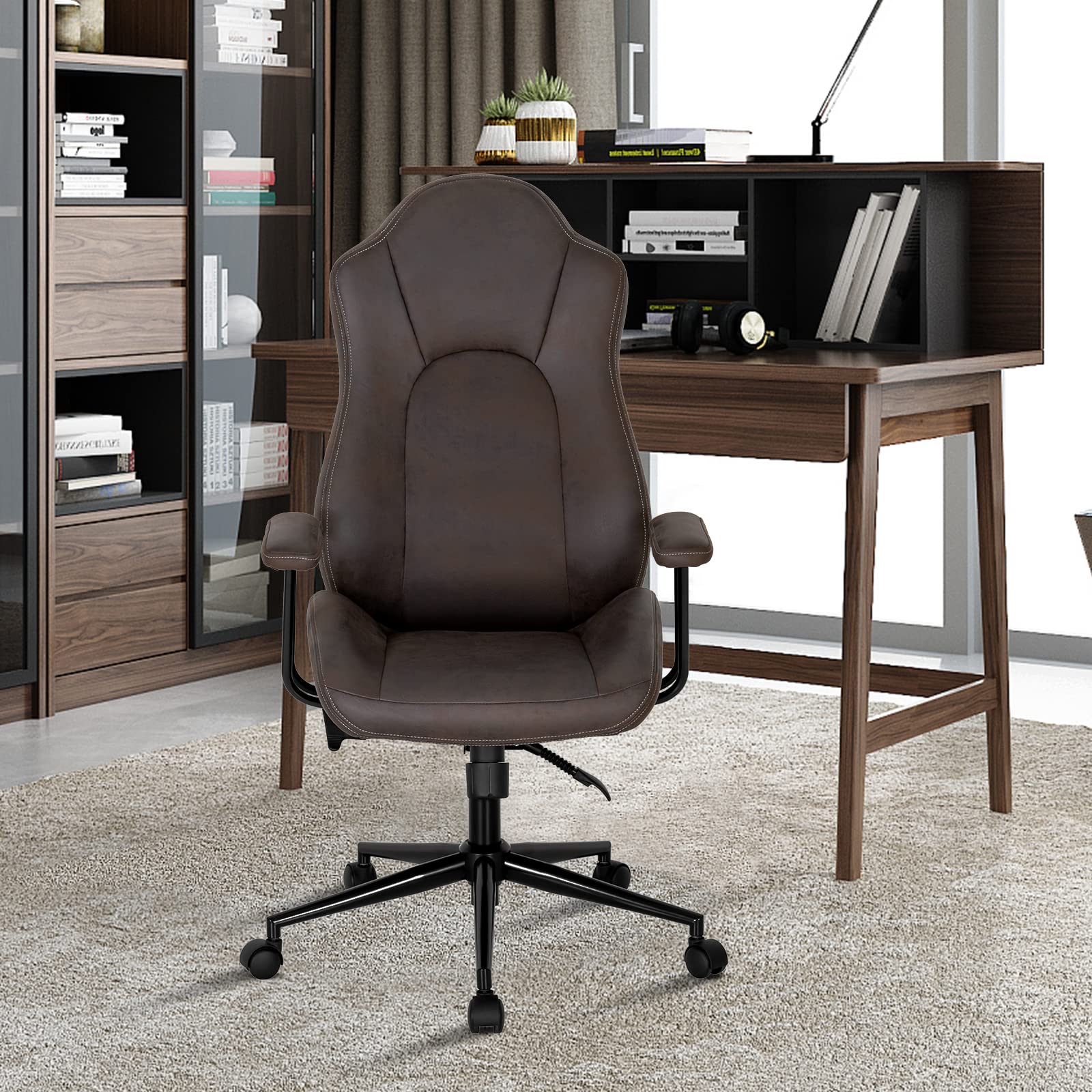 BEFOUNDLOVELY High-Back Home Office Desk Chair, Ergonomic Leathaire Task Chair with Comfortable Padded Seat & Detachable Armrests