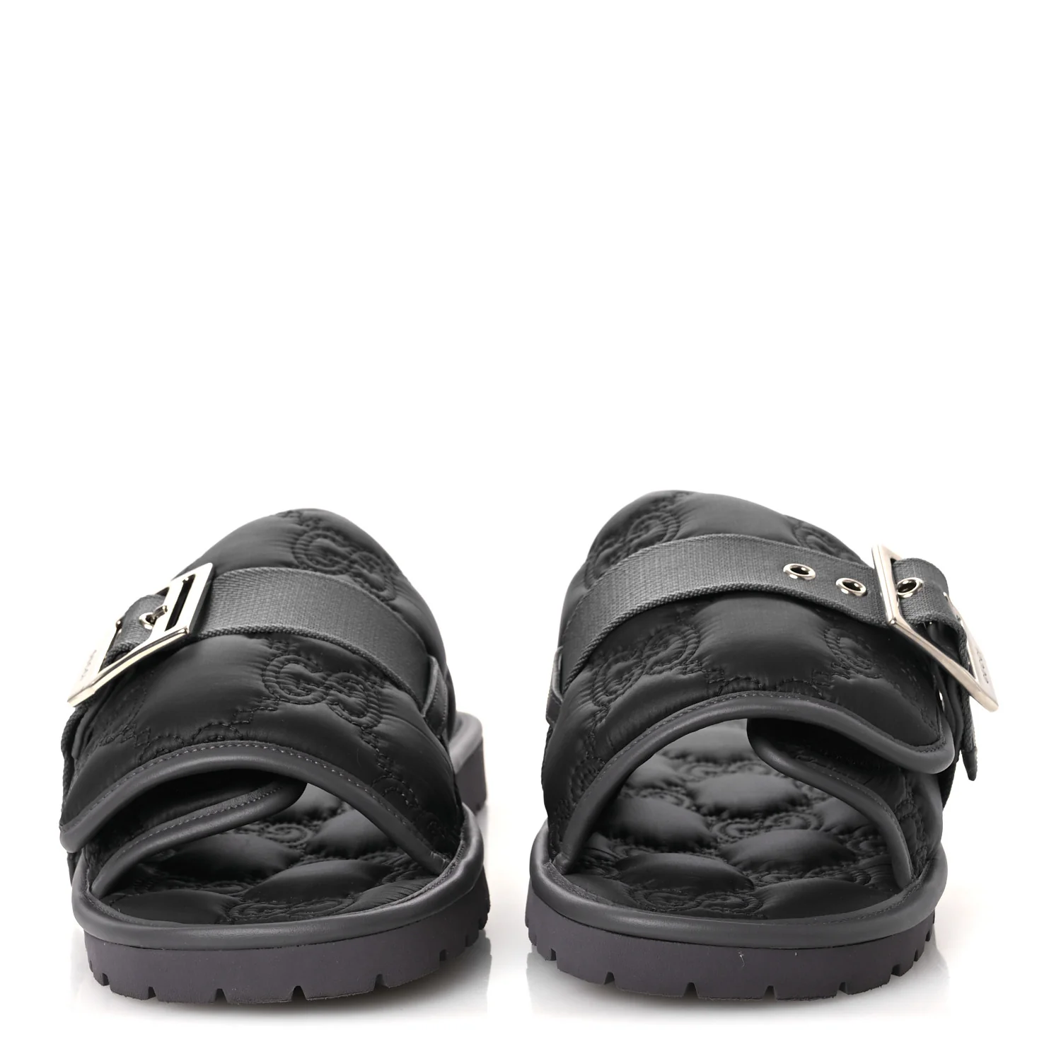 Nylon Calfskin GG Matelasse Mens Slide Sandals 11 Blue Grey - Top Club
